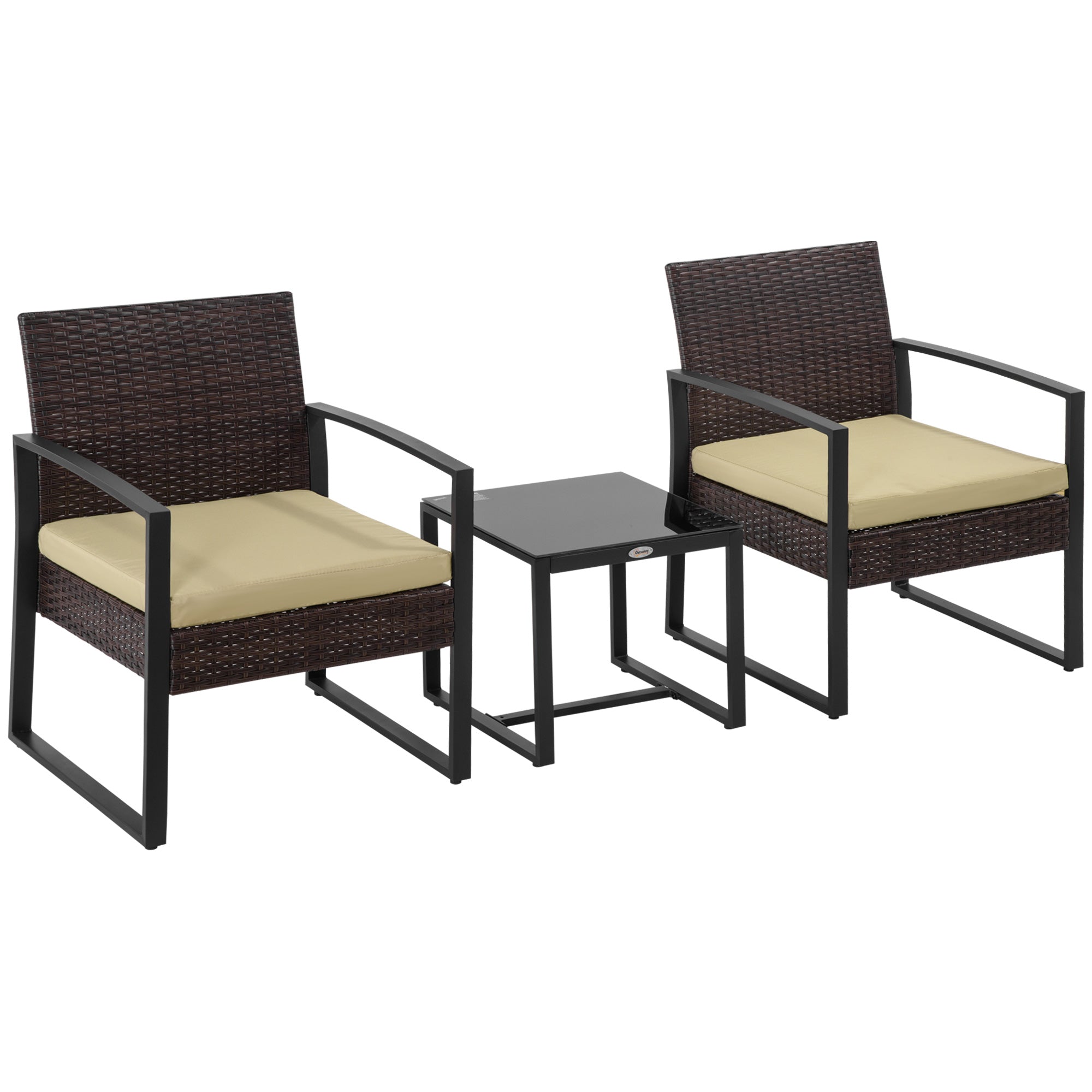 Outsunny 3 Pieces Rattan Patio Bistro Set 2 Chairs Coffee Side Table Set  | TJ Hughes