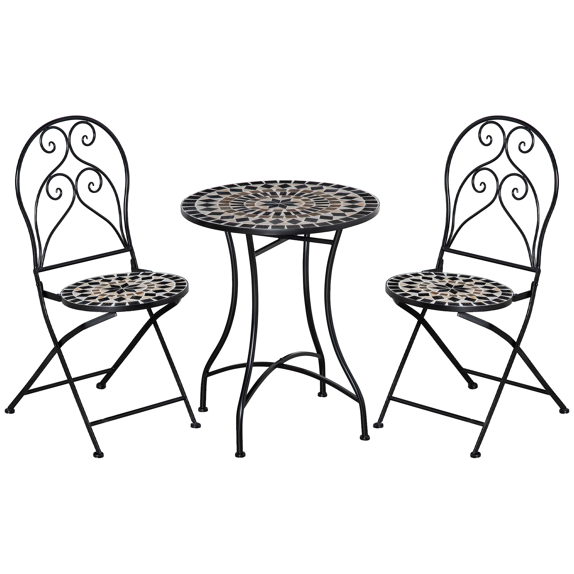 Outsunny 3 PCs Garden Bistro Set W/ Balcony Table and Chairs Metal Frame  | TJ Hughes
