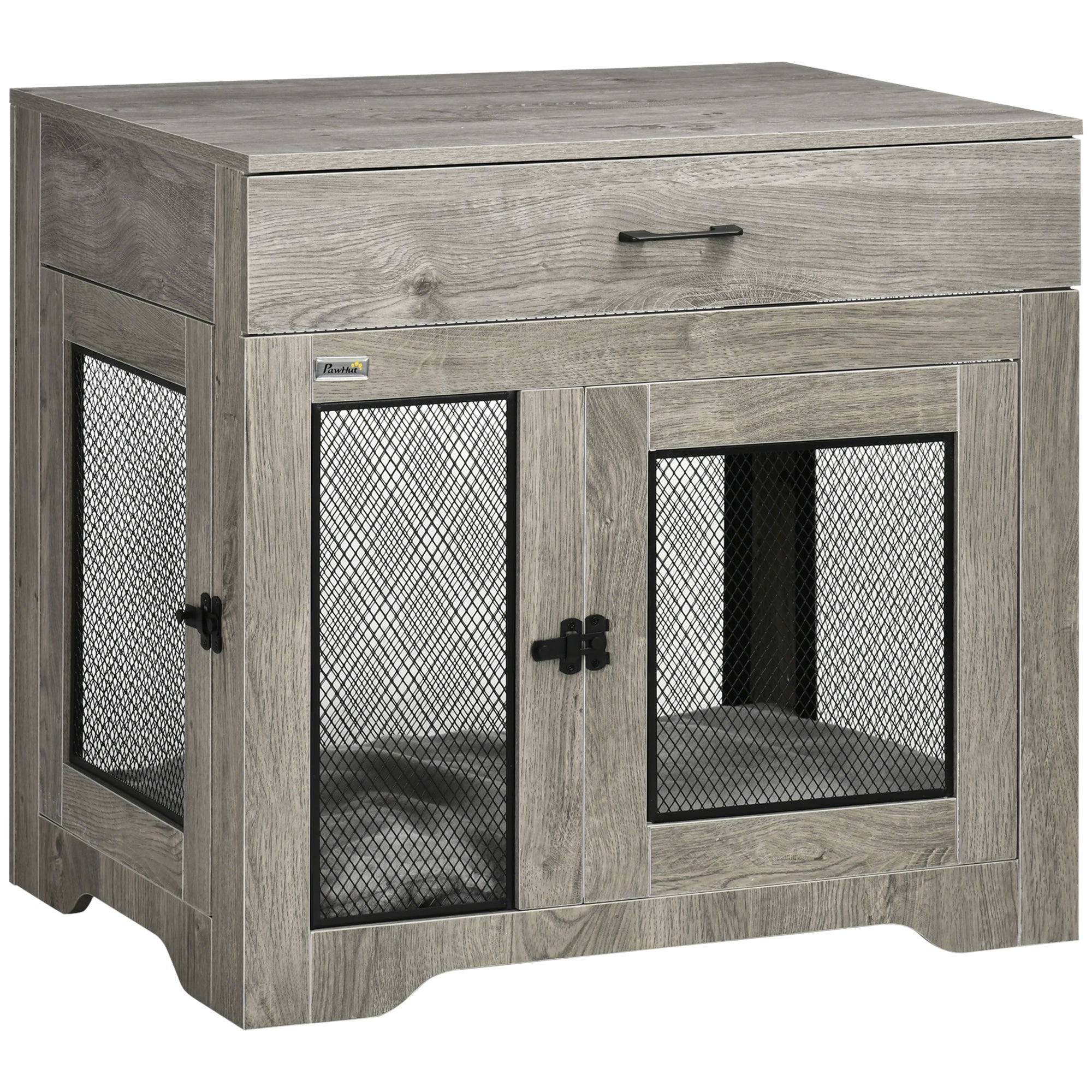 PawHut Modern Pet Crate End Table w/ Double Doors - Drawer - for Medium Dogs  | TJ Hughes