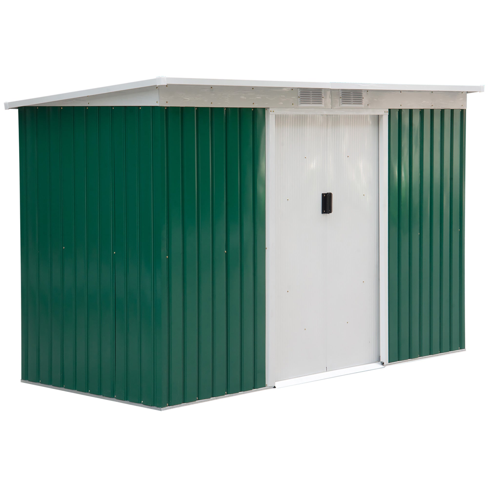 Outsunny 9 x 4FT Outdoor Metal Frame Garden Storage Shed w/ 2 Door - Dark Green  | TJ Hughes