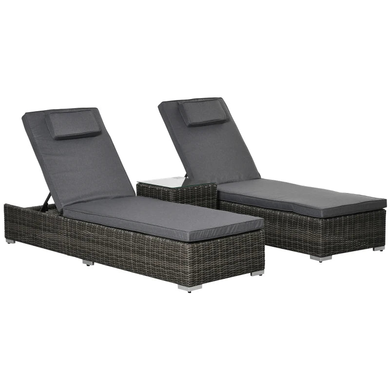 Outsunny 2 Seater Adjustable PE Rattan Wicker Lounge Set Half-Round Wicker Recliner Bed  | TJ Hughes