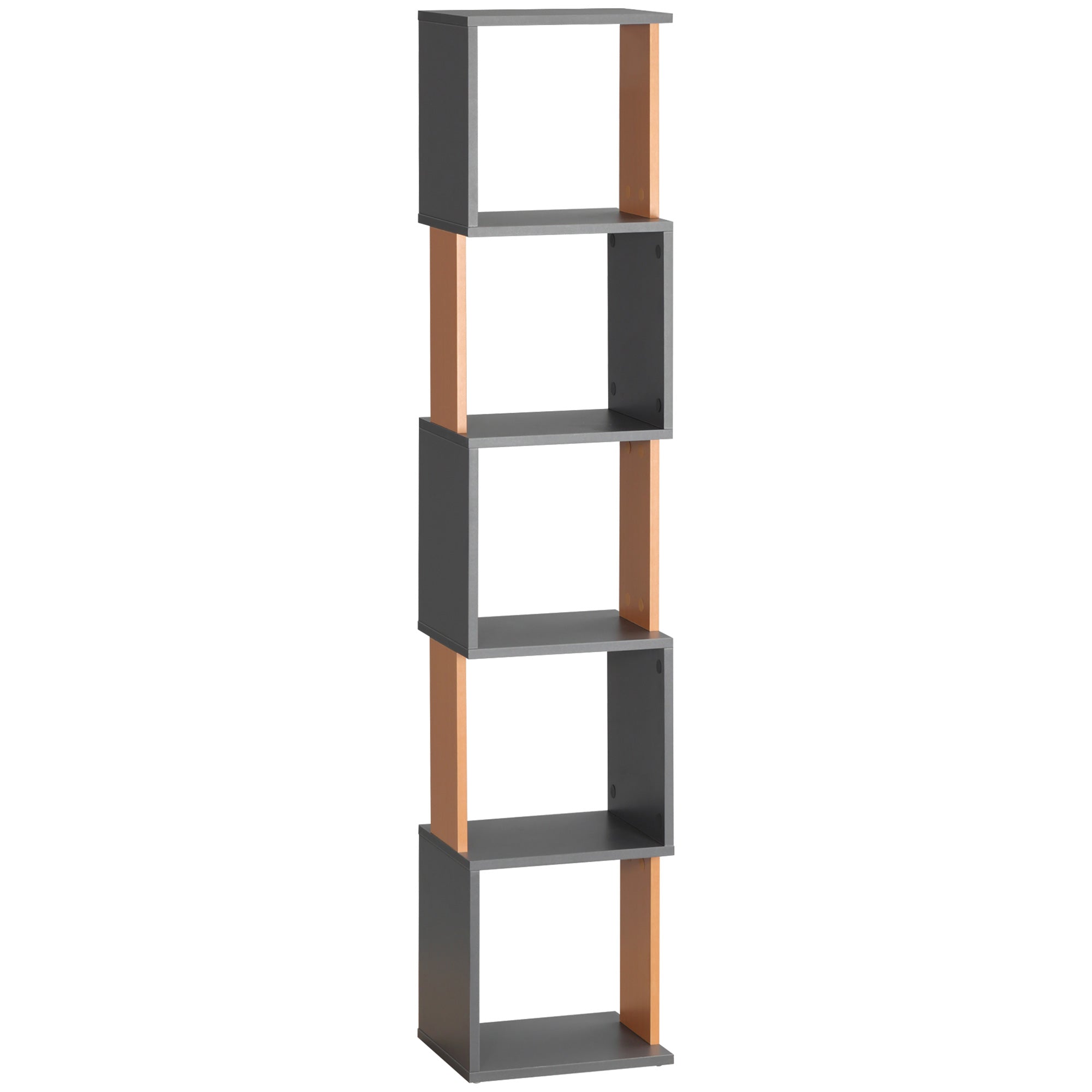 HOMCOM 5-Tier Bookshelf Freestanding Bookcase Storage Shelves Study - Dark Grey  | TJ Hughes