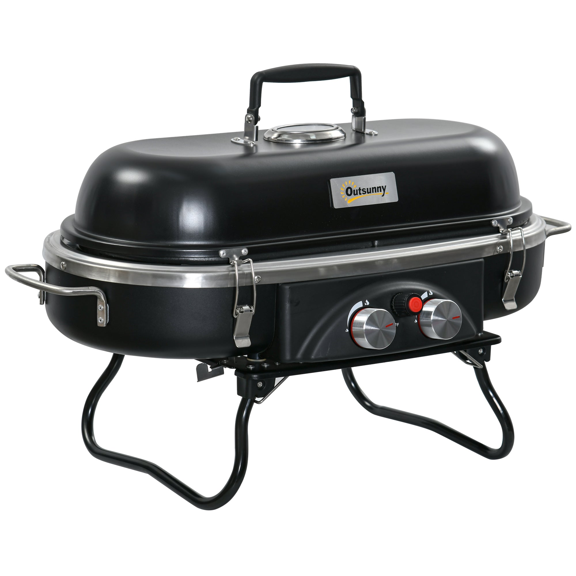 Outsunny Foldable 2 Burner Gas BBQ Grill w/ 2 Burners for Camping Picnic Cooking  | TJ Hughes