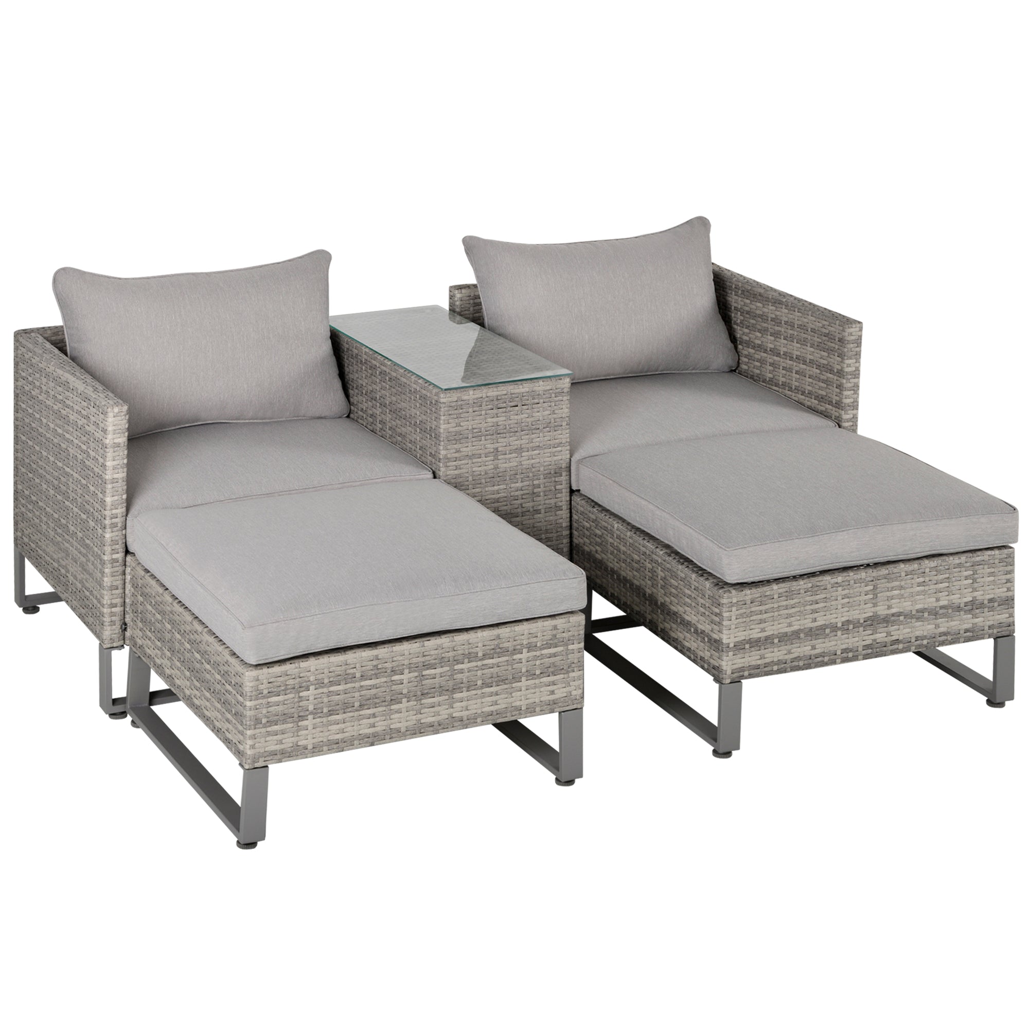 Outsunny 5pcs Patio Rattan Sofa Chaise Lounge Double Sofa Bed w/ Coffee Table  | TJ Hughes
