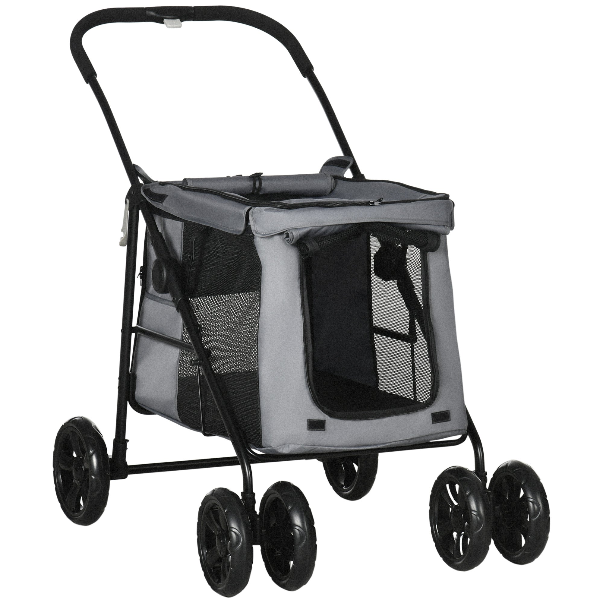 PawHut One-click Foldable Pet Stroller w/ Mesh Windows - for Small Pets - Grey  | TJ Hughes