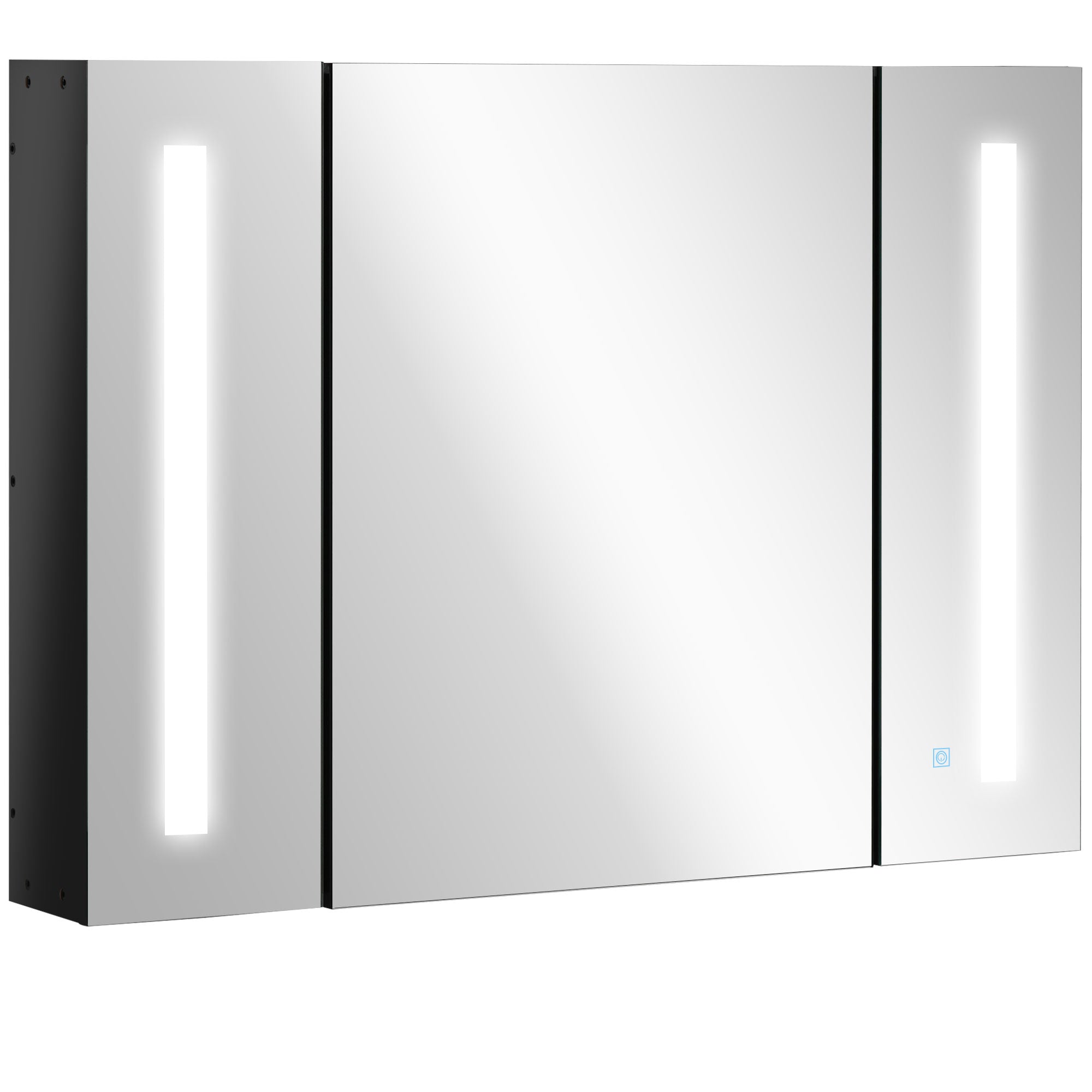 kleankin LED Bathroom Mirror Cabinet with Shelves Wall Mount High Gloss Black  | TJ Hughes