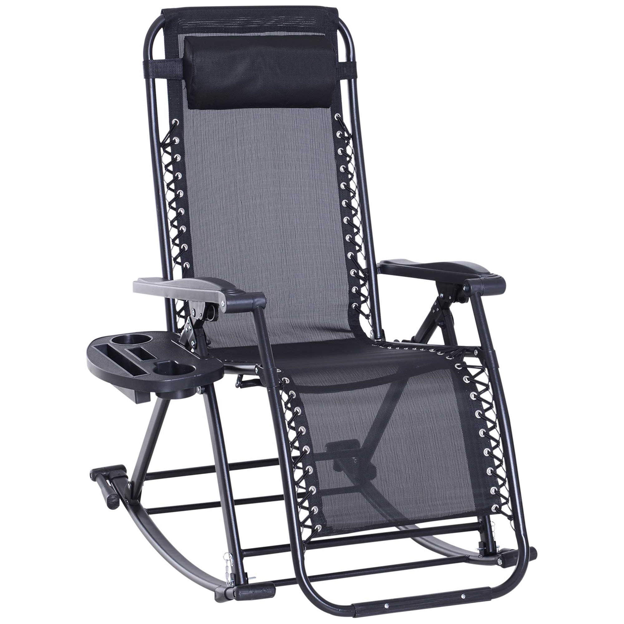 Outsunny Folding Recliner Chair Outdoor Lounge Rocker Zero-Gravity Seat Black  | TJ Hughes