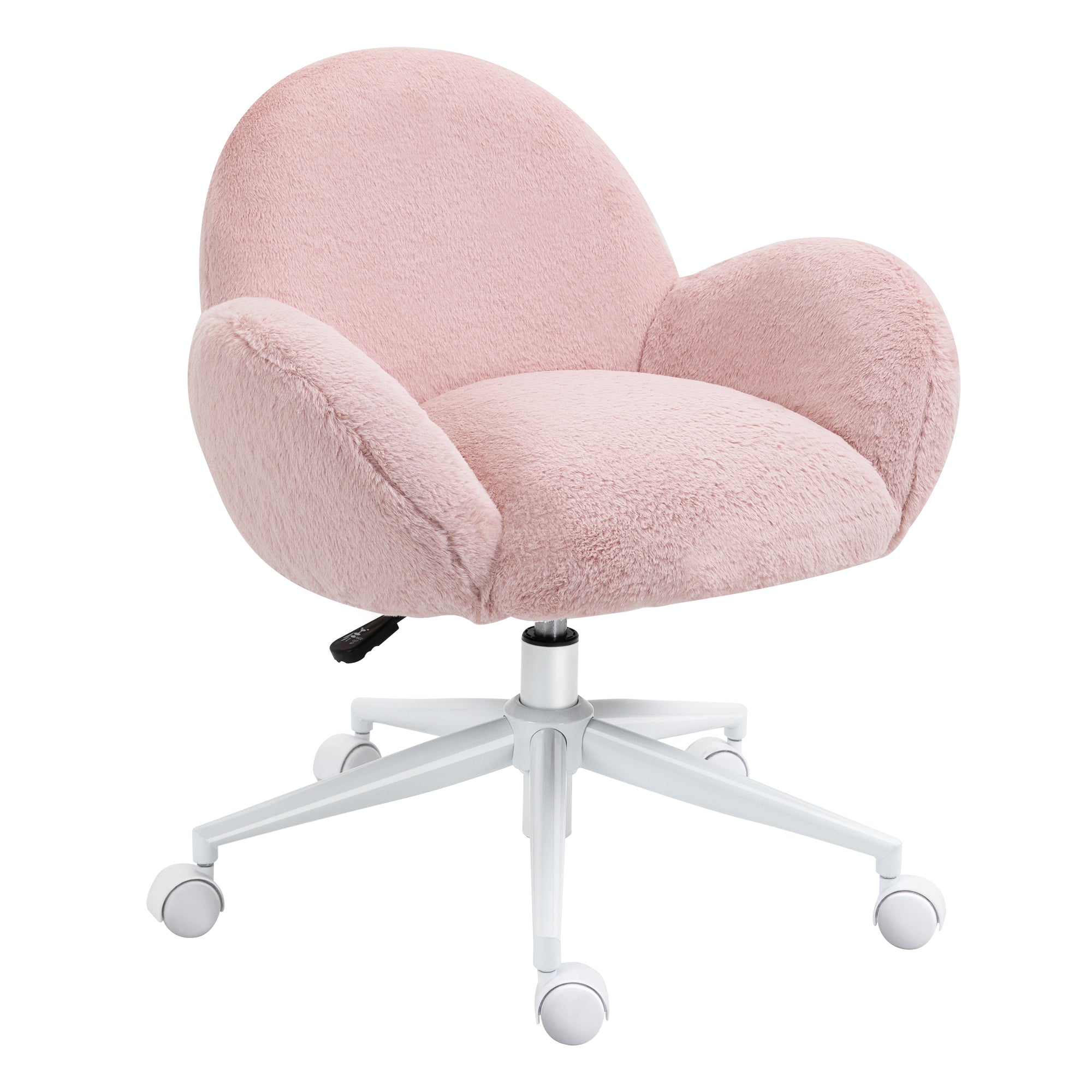 HOMCOM Fluffy Leisure Chair Office Chair with Backrest Armrest Wheels Pink  | TJ Hughes