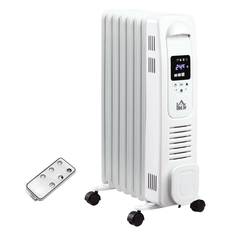 Home Savers 1630W Oil Filled Radiator - 7 Fin Portable Heater w/ Timer Remote Control White - HOMCOM  | TJ Hughes