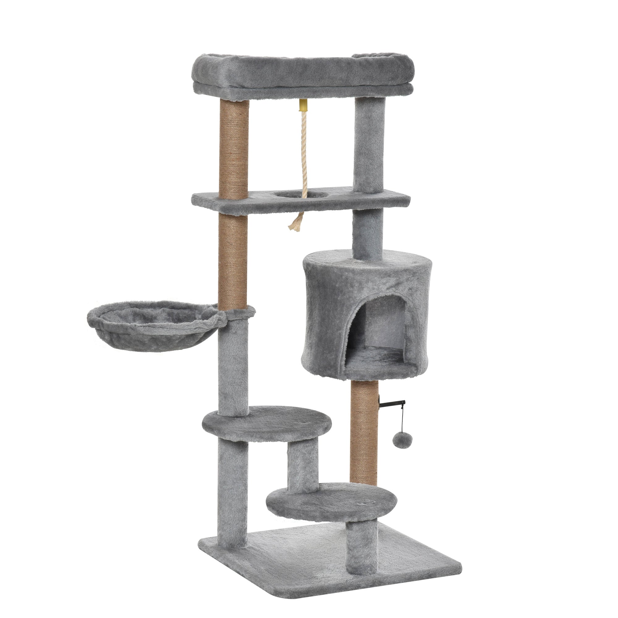 PawHut Cat Tree Climbing Kitten Activity Center 48 x 48 x 120cm Light Grey  | TJ Hughes