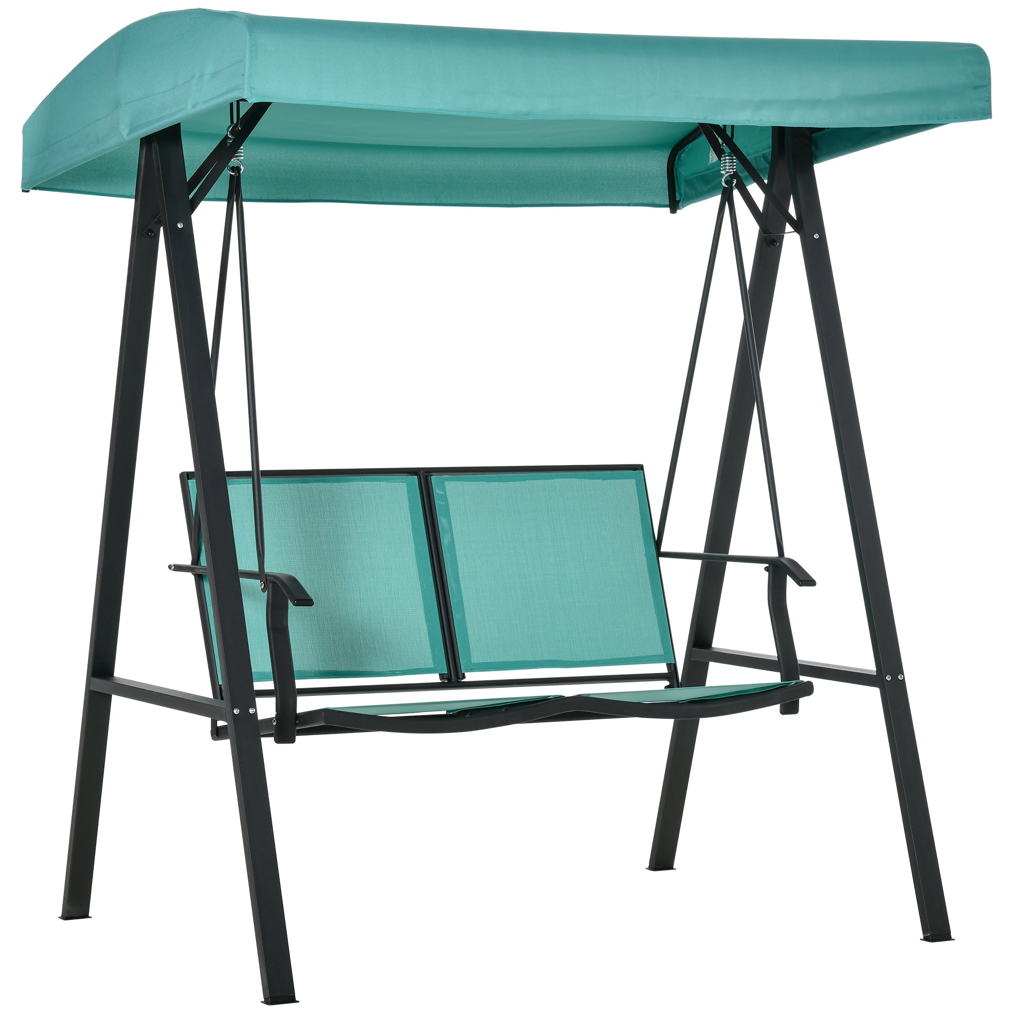 Outsunny 2 Seater Garden Swing Bench w/ Tilting Canopy Texteline Seat Lake Blue  | TJ Hughes