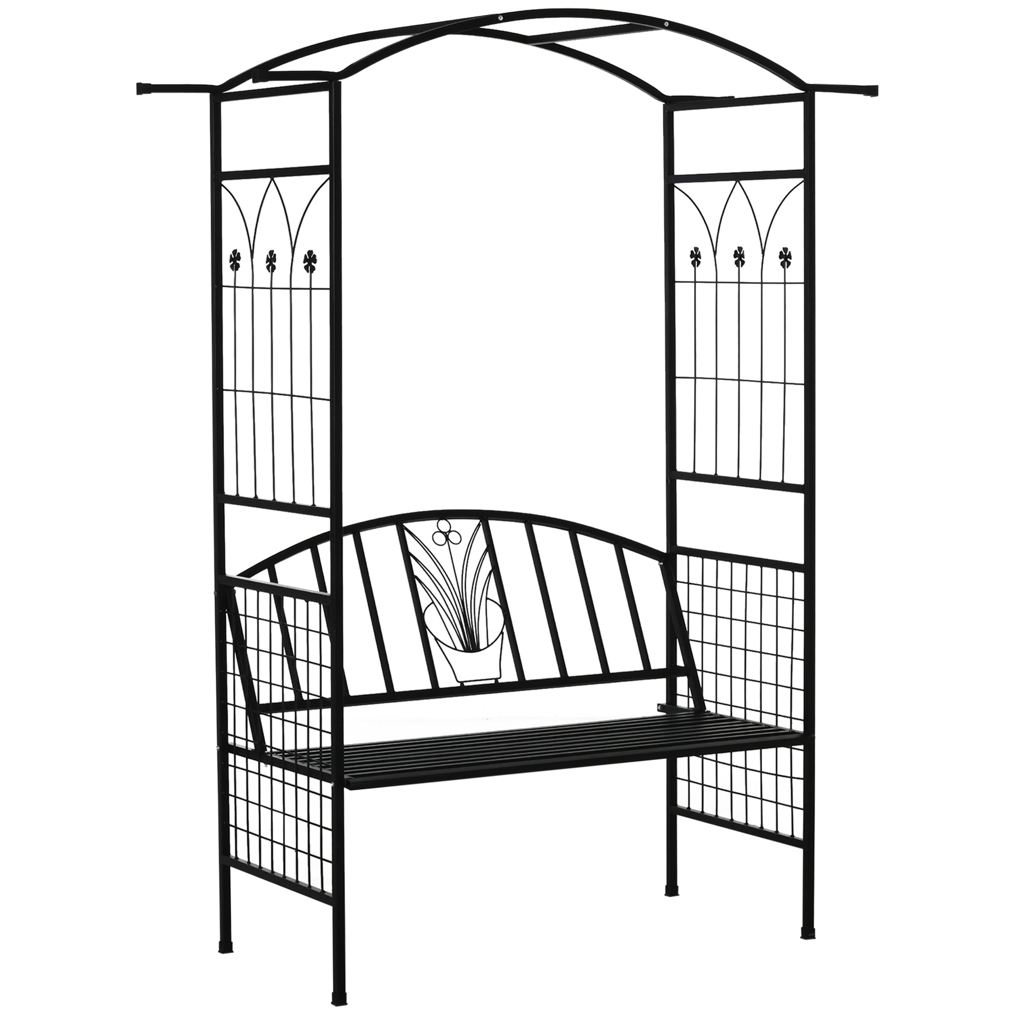 Outsunny Garden Arbour Arch Metal Bench Loveseat Outdoor Patio Plant Climber  | TJ Hughes