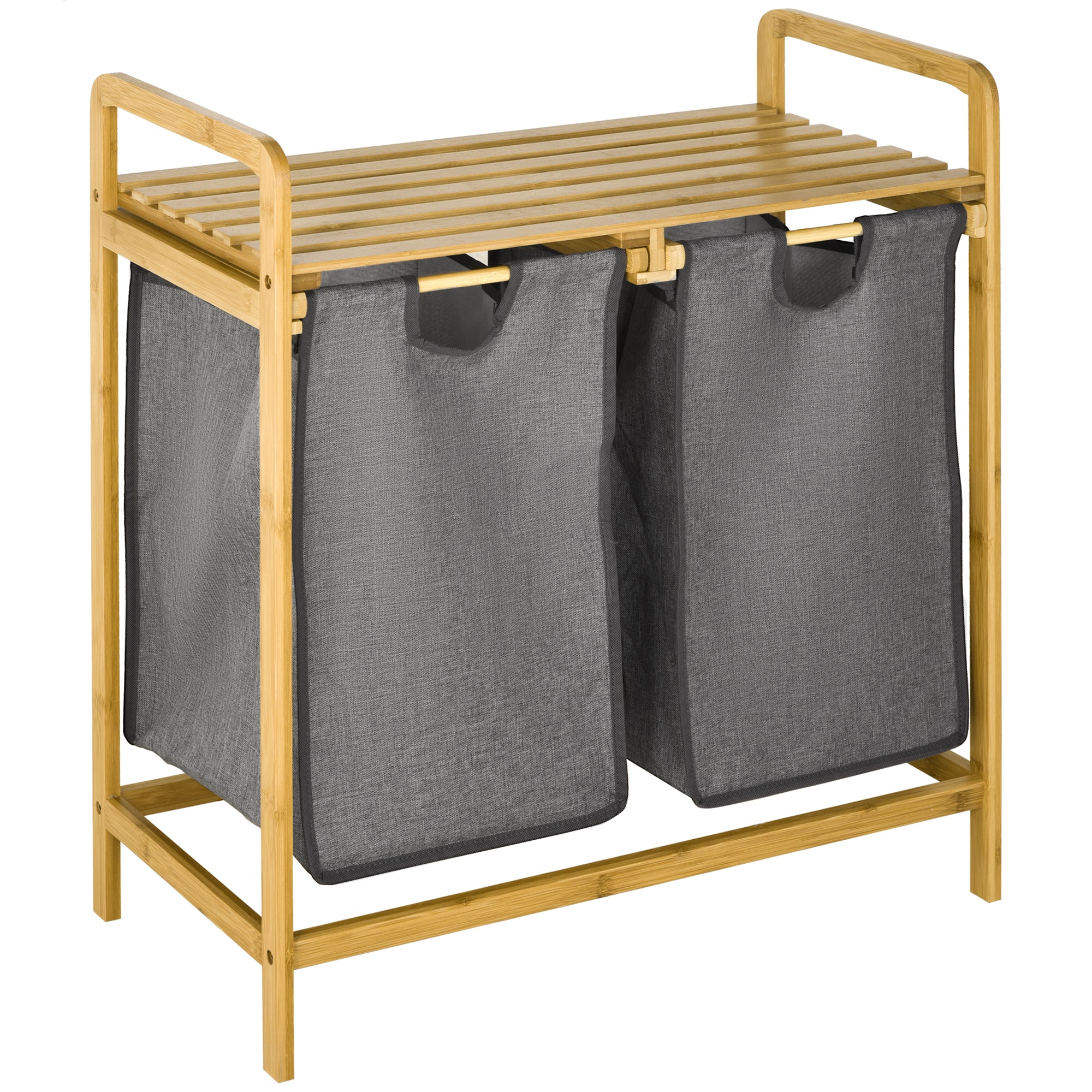 HOMCOM Bamboo Laundry Basket with Shelf Pull-out Bags for Bedroom Laundry Room  | TJ Hughes