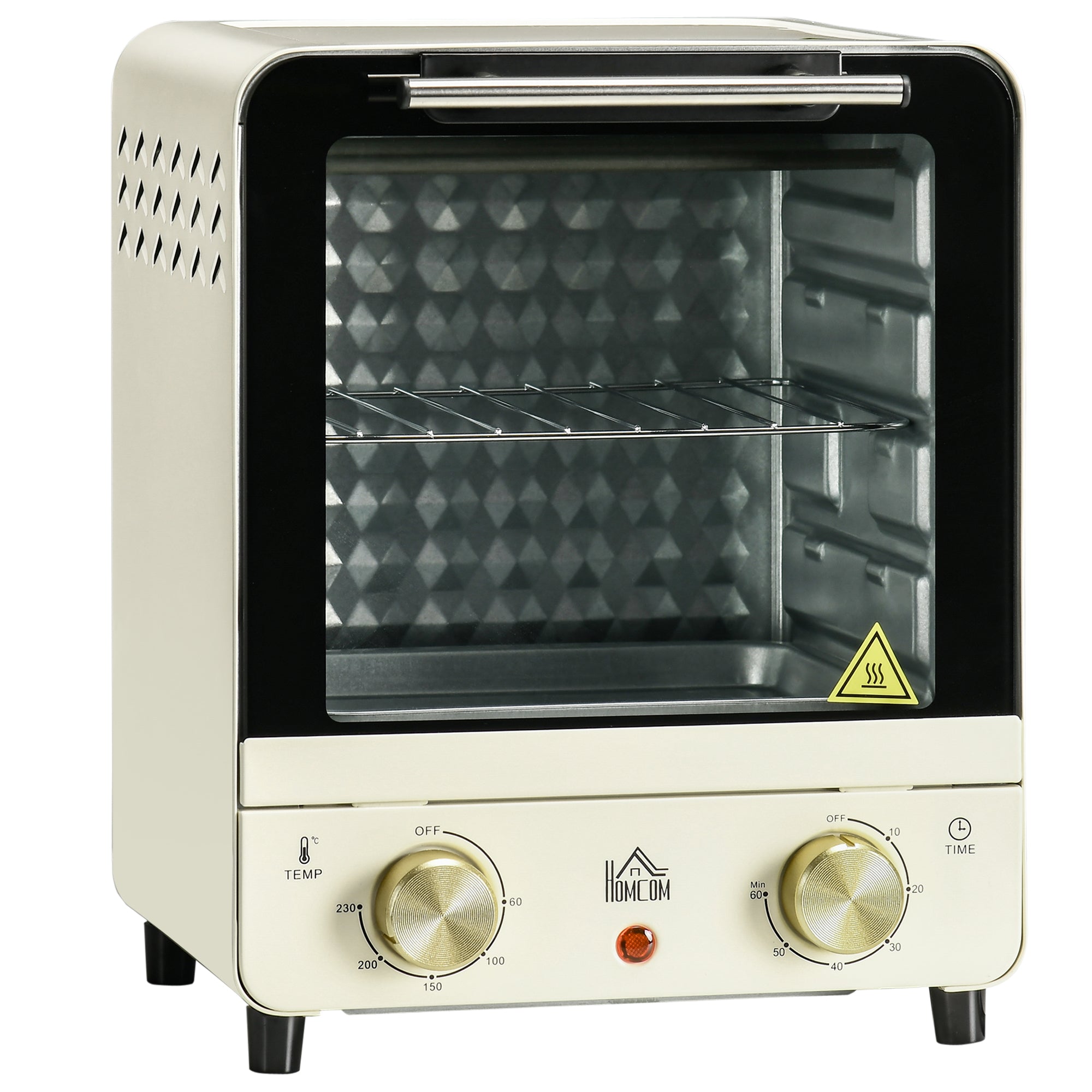 HOMCOM Convection Mini Oven, 15 Litres Electric Oven and Grill with 60-230? Adjustable Temperature, 60 Minute Timer, Include Baking Tray, Wire Rack and Crumb Tray, 1000W, Cream White