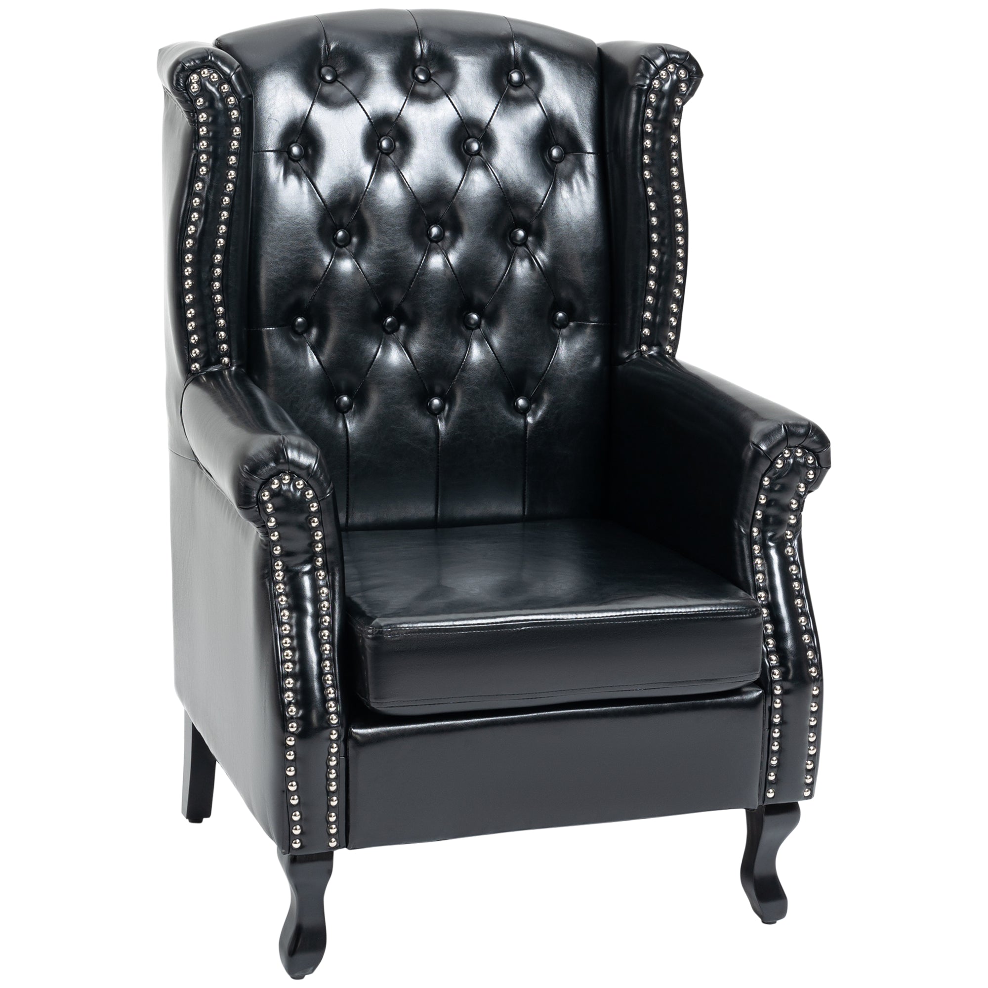 HOMCOM Wingback Armchair - Chesterfield-style High Back Fireside Chair - Tufted Upholstered Accent Chair with Nailhead Trim for Living Room - Bedroom