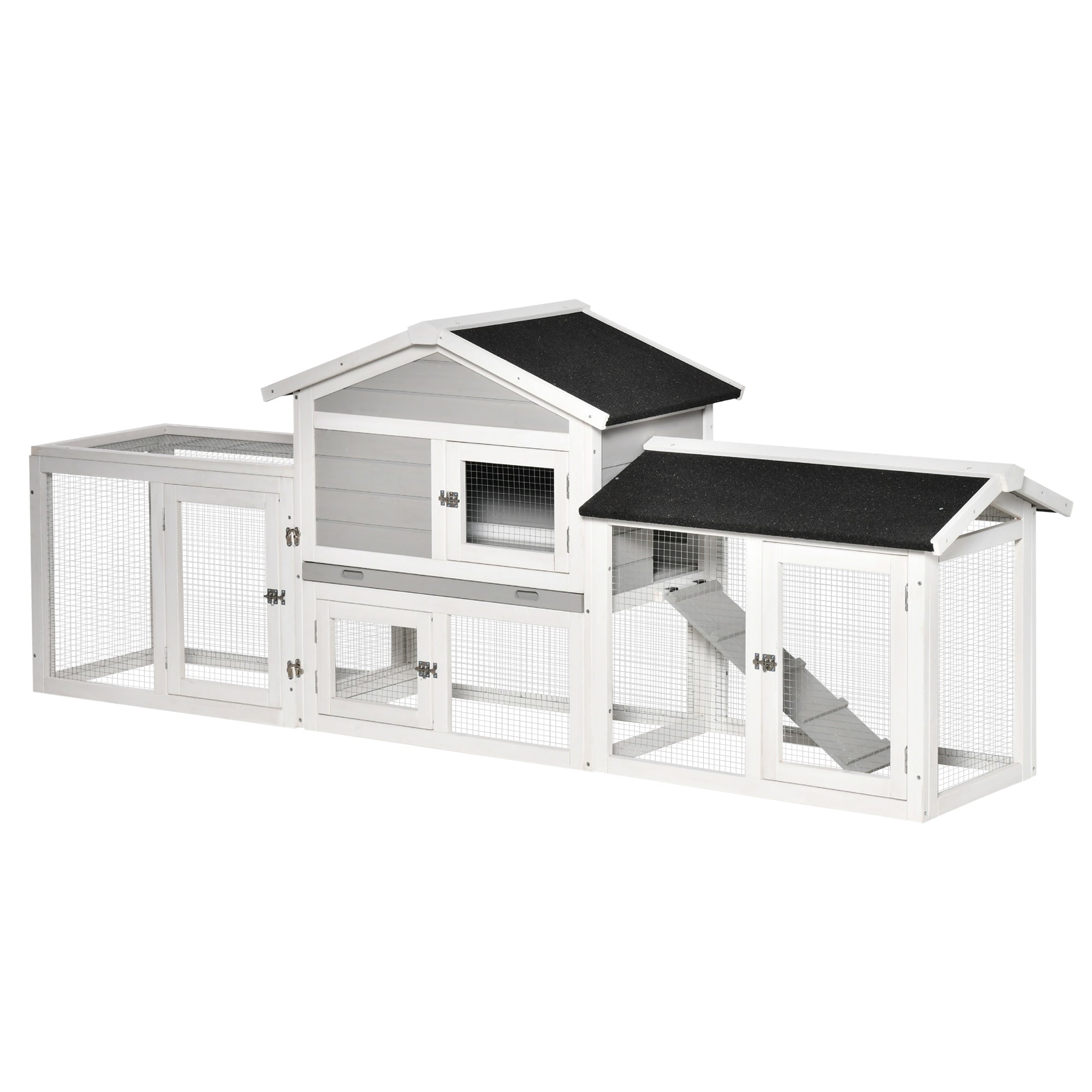 PawHut 2 Tier Wooden Rabbit Hutch w/ Tray - Ramps - Asphalt Roof for Outdoor Grey  | TJ Hughes