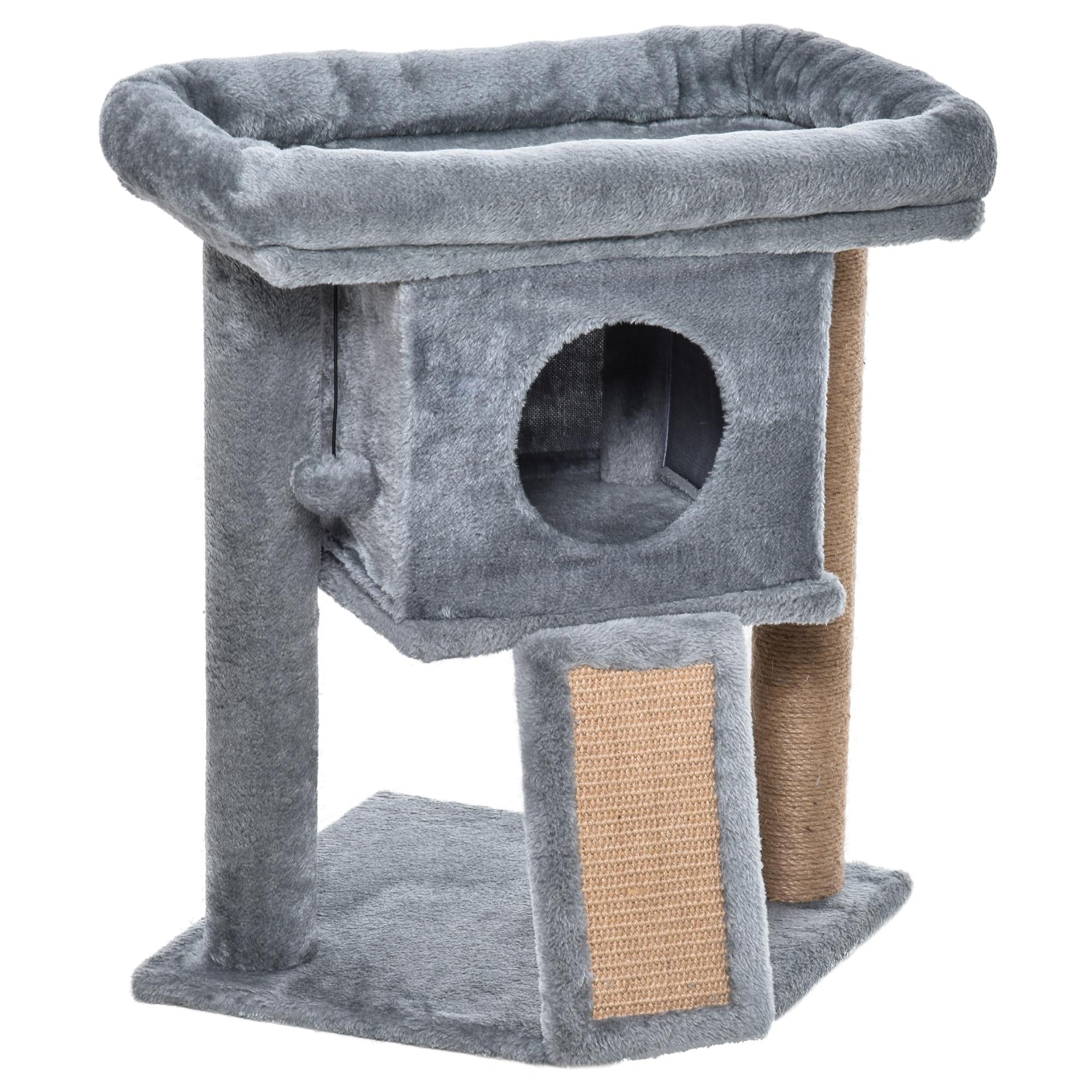 PawHut Cat Tree Activity Centre W/ Scratching Pad - Toy Ball - Cat House - Grey  | TJ Hughes