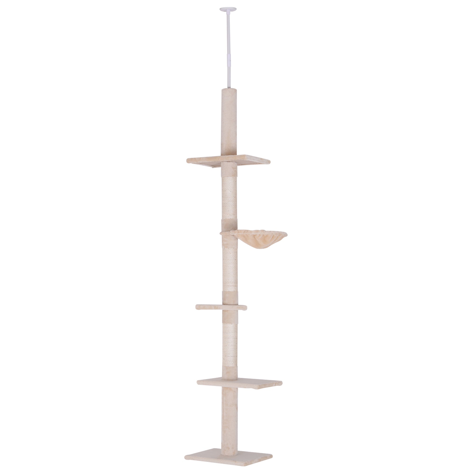 PawHut Floor to Ceiling Cat Tree for Indoor Cats 5-Tier Kitty Tower Beige  | TJ Hughes