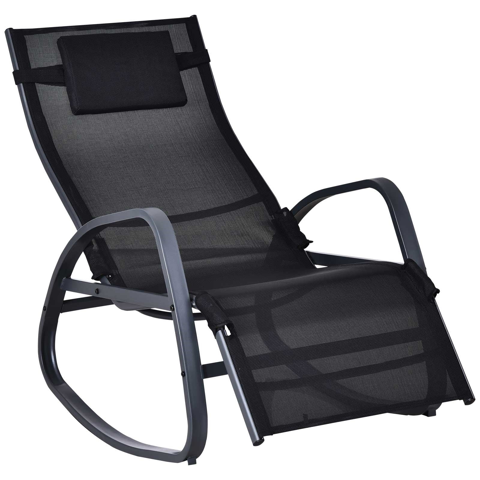 Outsunny Patio Adjust Lounge Chair Rocker Outdoor w/ Pillow - Footrest- Black  | TJ Hughes