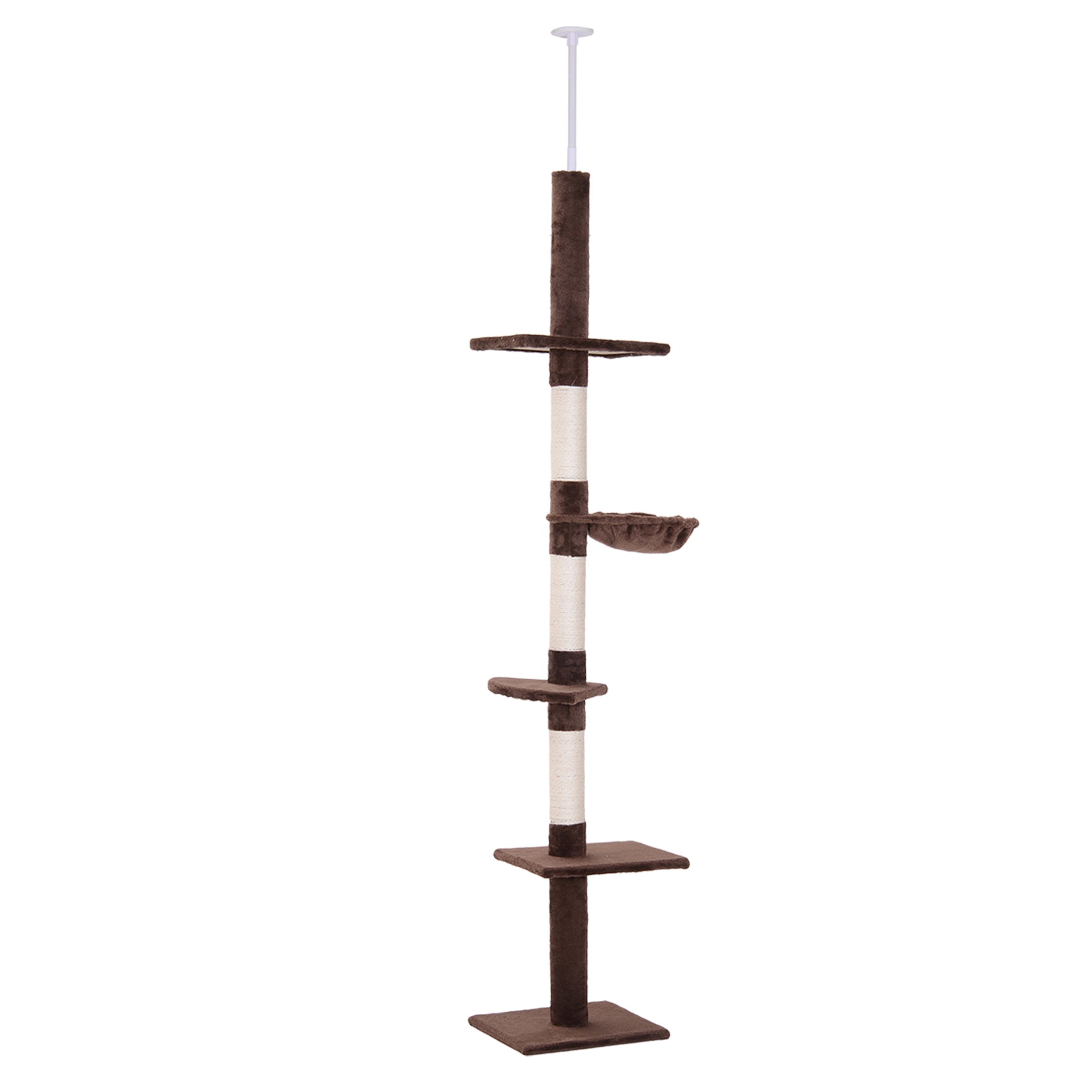 PawHut Floor to Ceiling Cat Tree for Indoor Cats 5-Tier Kitty Tower Brown  | TJ Hughes