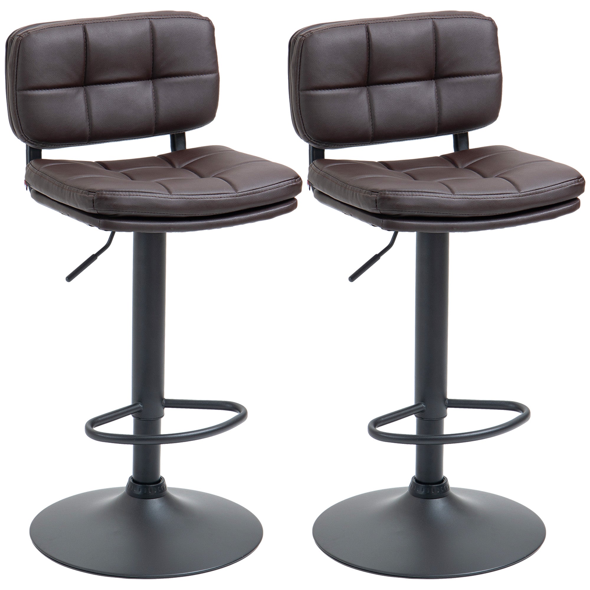 HOMCOM Swivel Bar Stools Set Of 2 PU Leather for Home Kitchen Counter Brown  | TJ Hughes