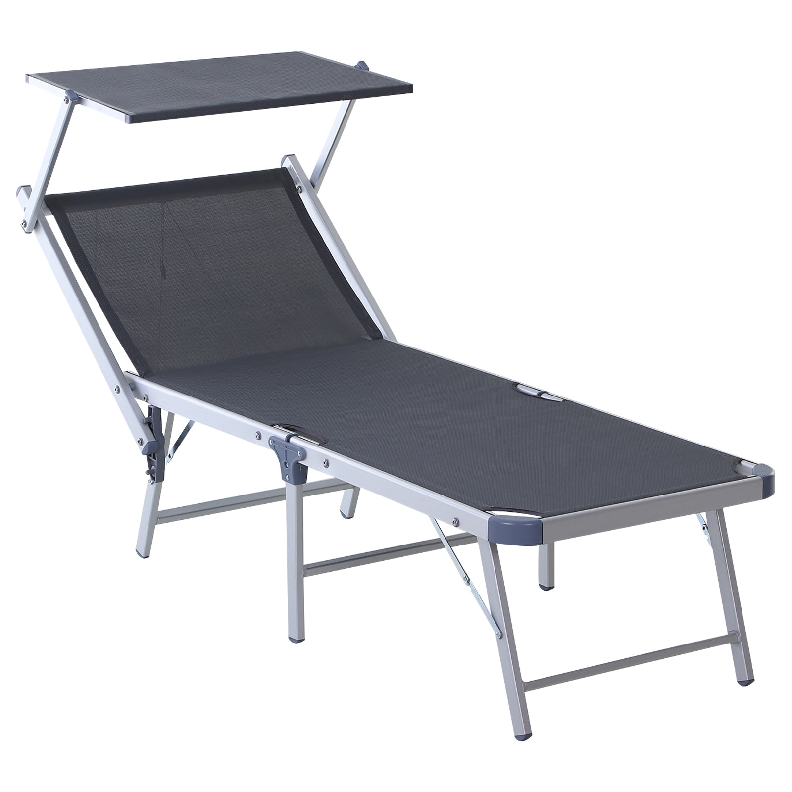 Outsunny Outdoor Lounger Fold 165deg Reclining Chair w/ Adjustable Canopy Grey  | TJ Hughes