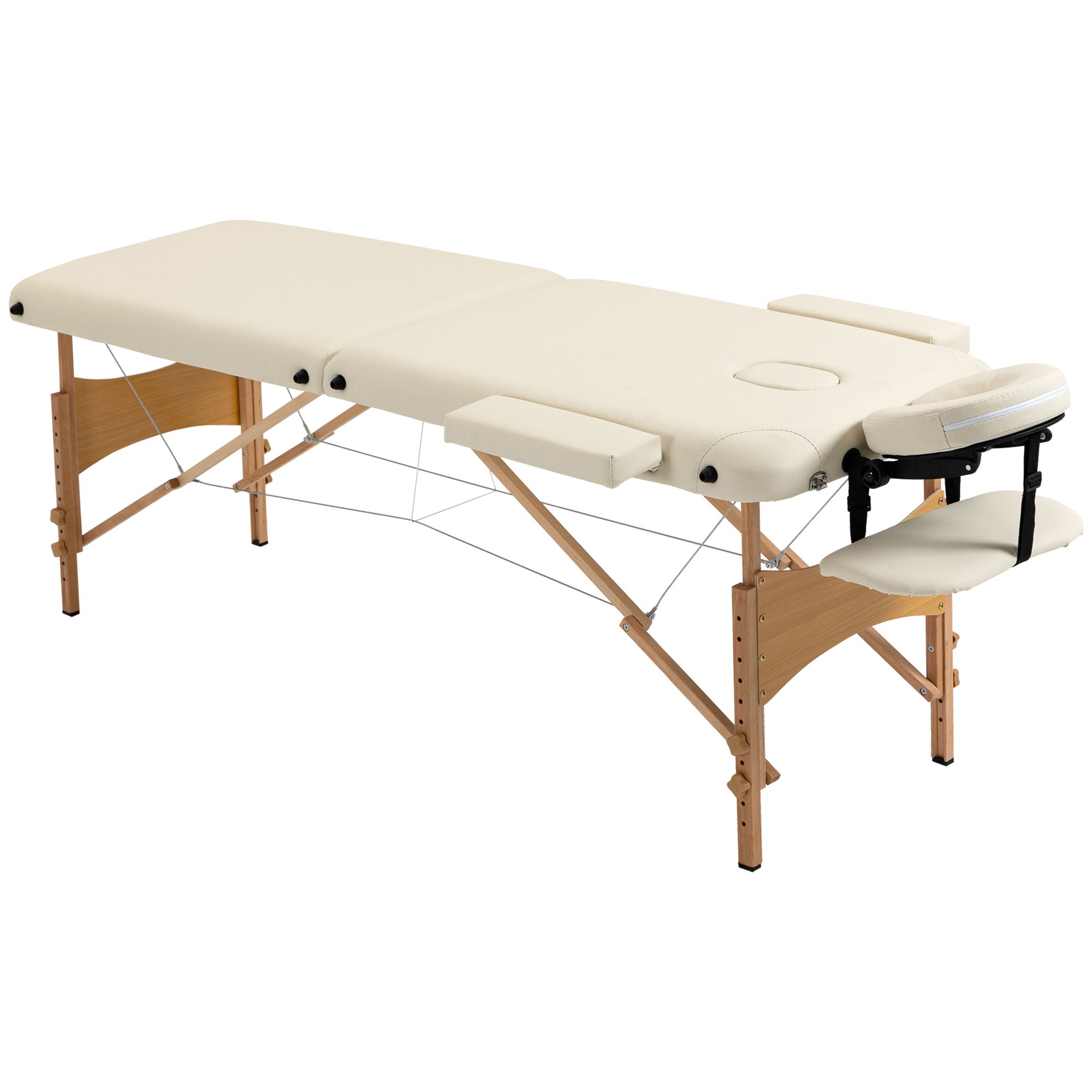 HOMCOM Wooden Folding Spa Beauty Massage Table w/ 2 Sections - Carry Bag - Cream  | TJ Hughes
