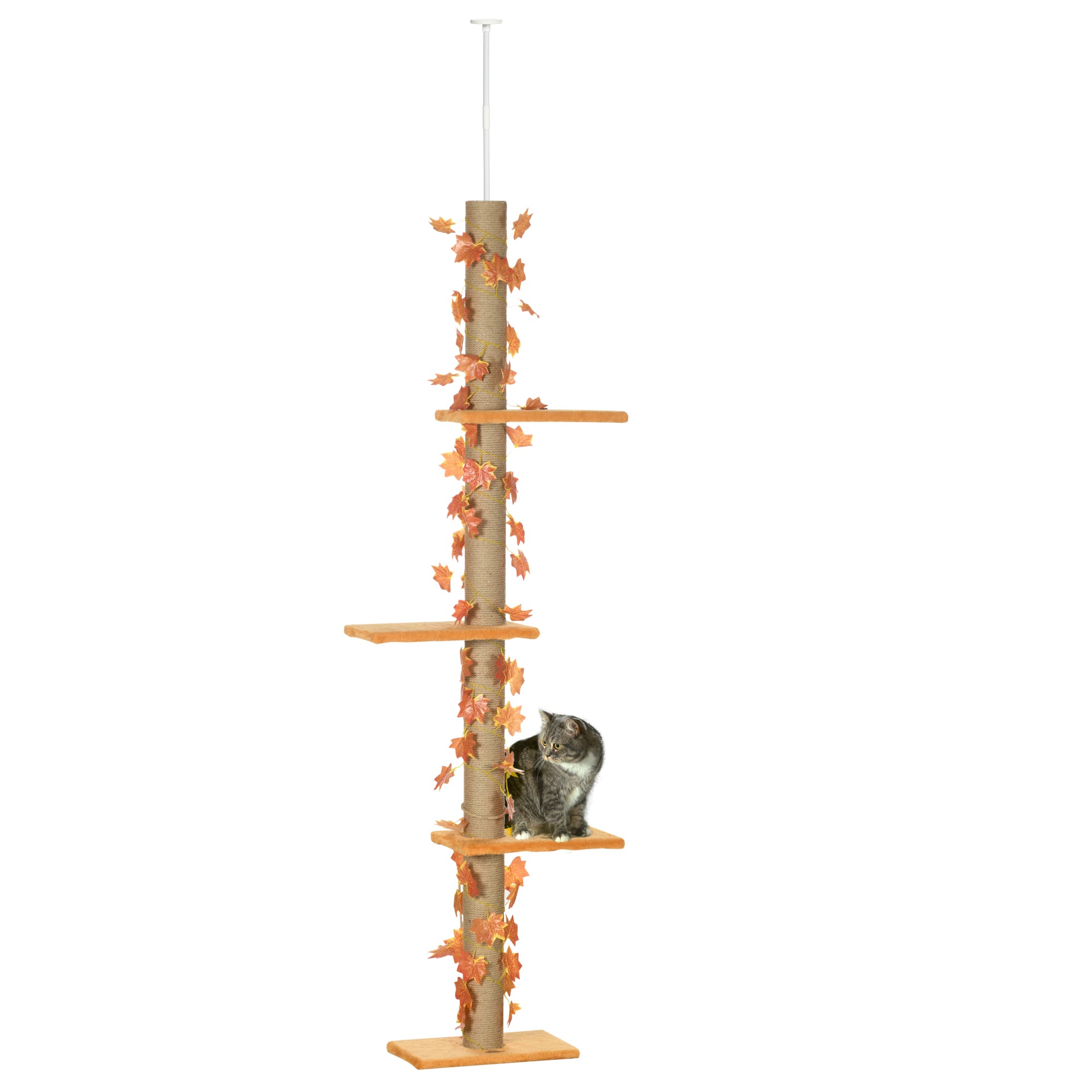 PawHut 242cm Adjustable Floor-To-Ceiling Cat Tower w/ Anti-Slip Kit - Orange  | TJ Hughes