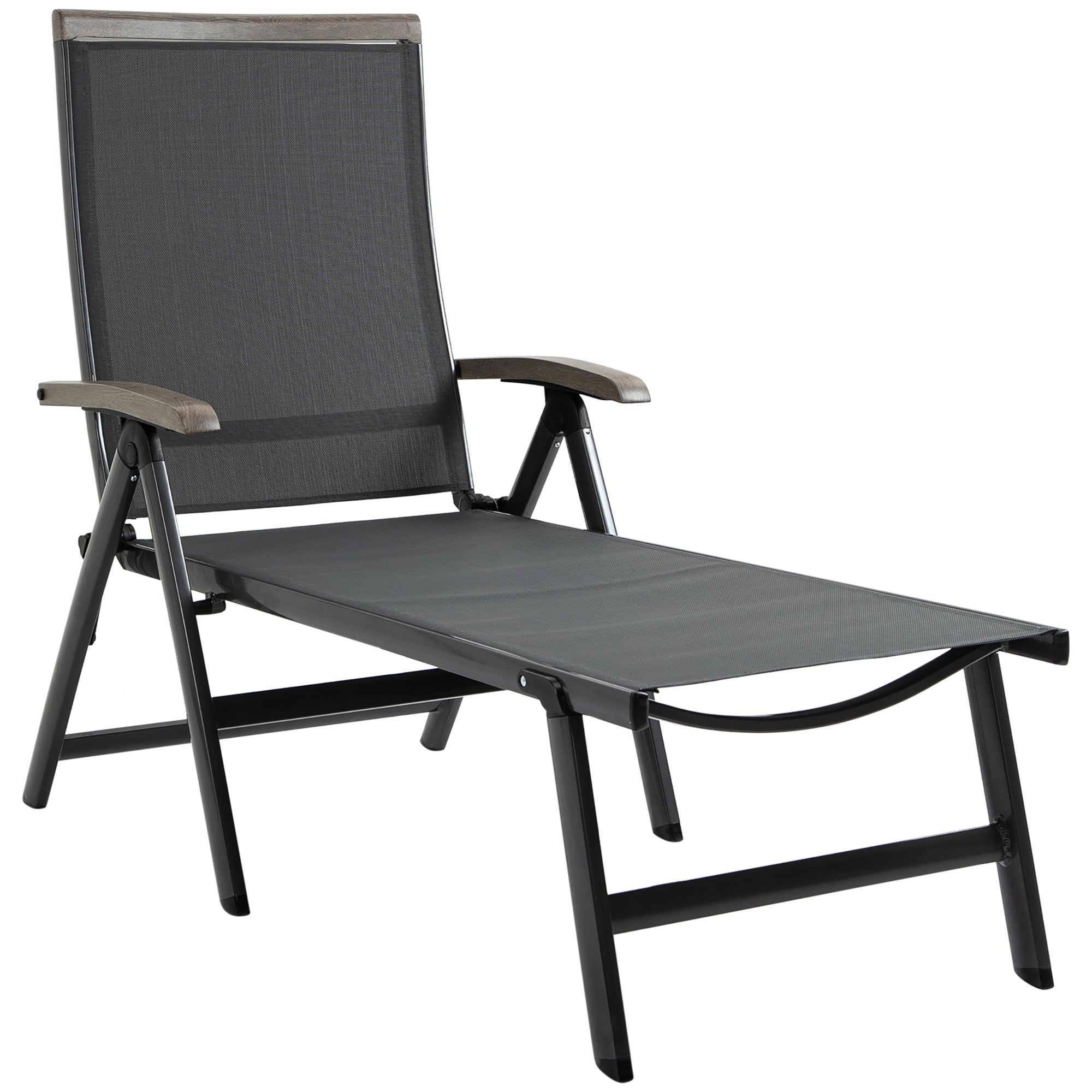 Outsunny Outdoor Folding Sun Lounger w/ Adjustable Backrest and Aluminium Grey  | TJ Hughes