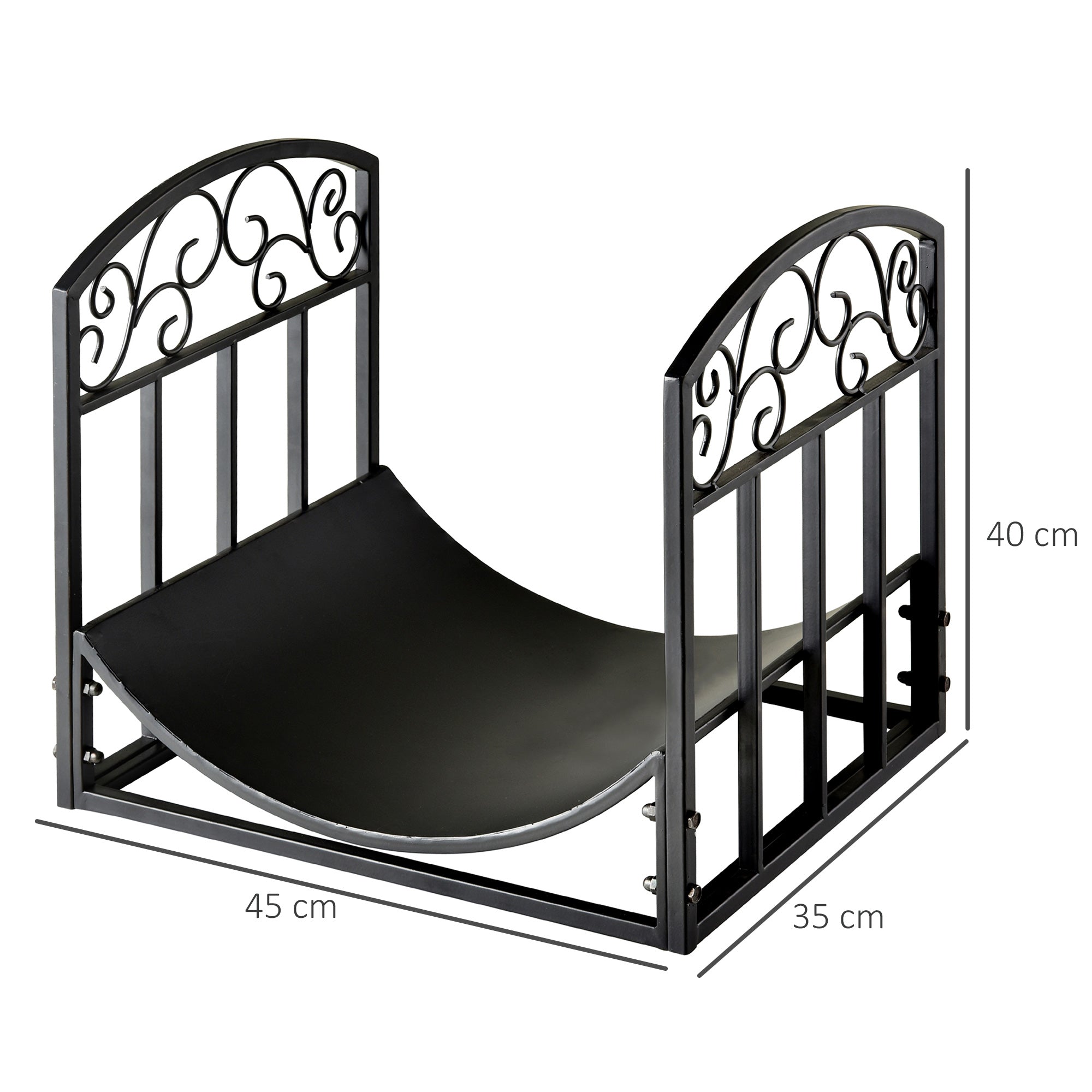 Outsunny Fire Wood Rack Black Iron 40H x 45W x 35Dcm  | TJ Hughes