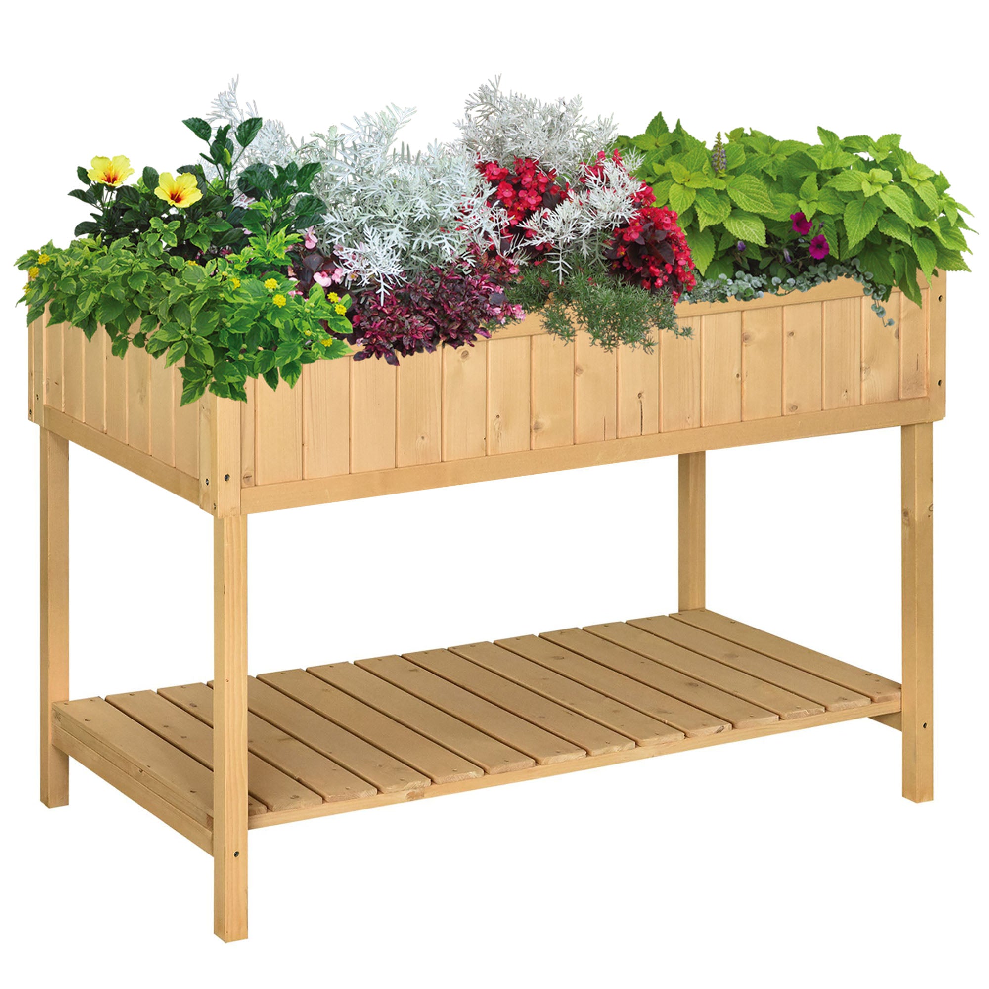 Outsunny Wooden Herb Planter Stand 8 Cubes Bottom Shelf Raised Bed Natural  | TJ Hughes