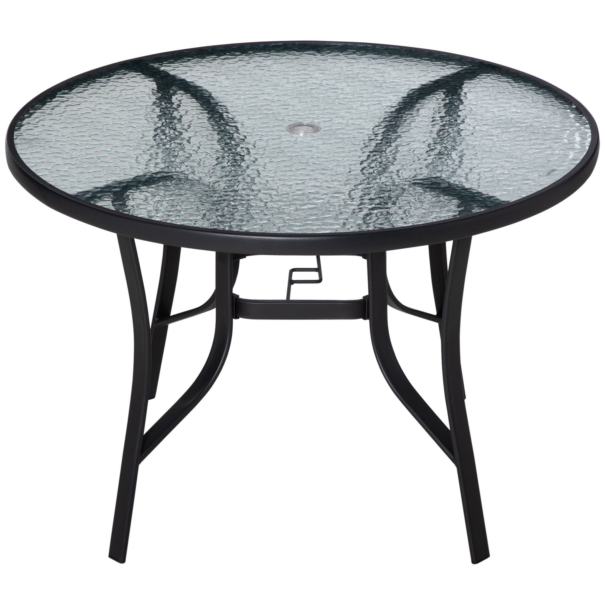 Outsunny 106cm Round Garden Dining Table with Parasol Hole Tempered Glass Top  | TJ Hughes