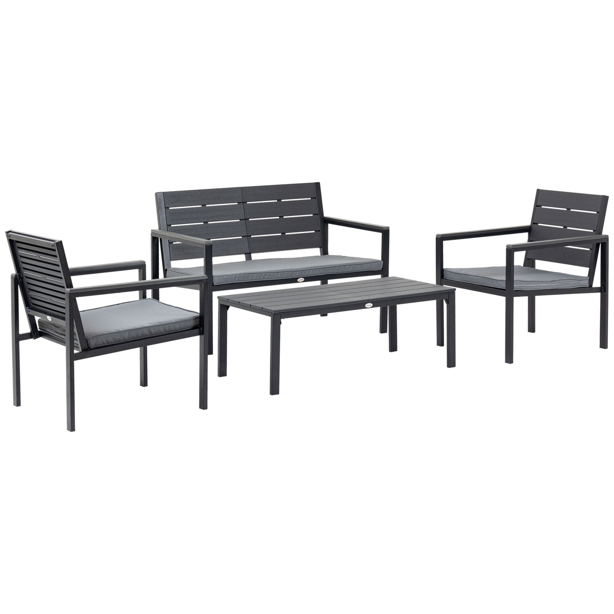 Outsunny 4 Piece Outdoor Conversation Furniture Set with Coffee Table & Cushions  | TJ Hughes