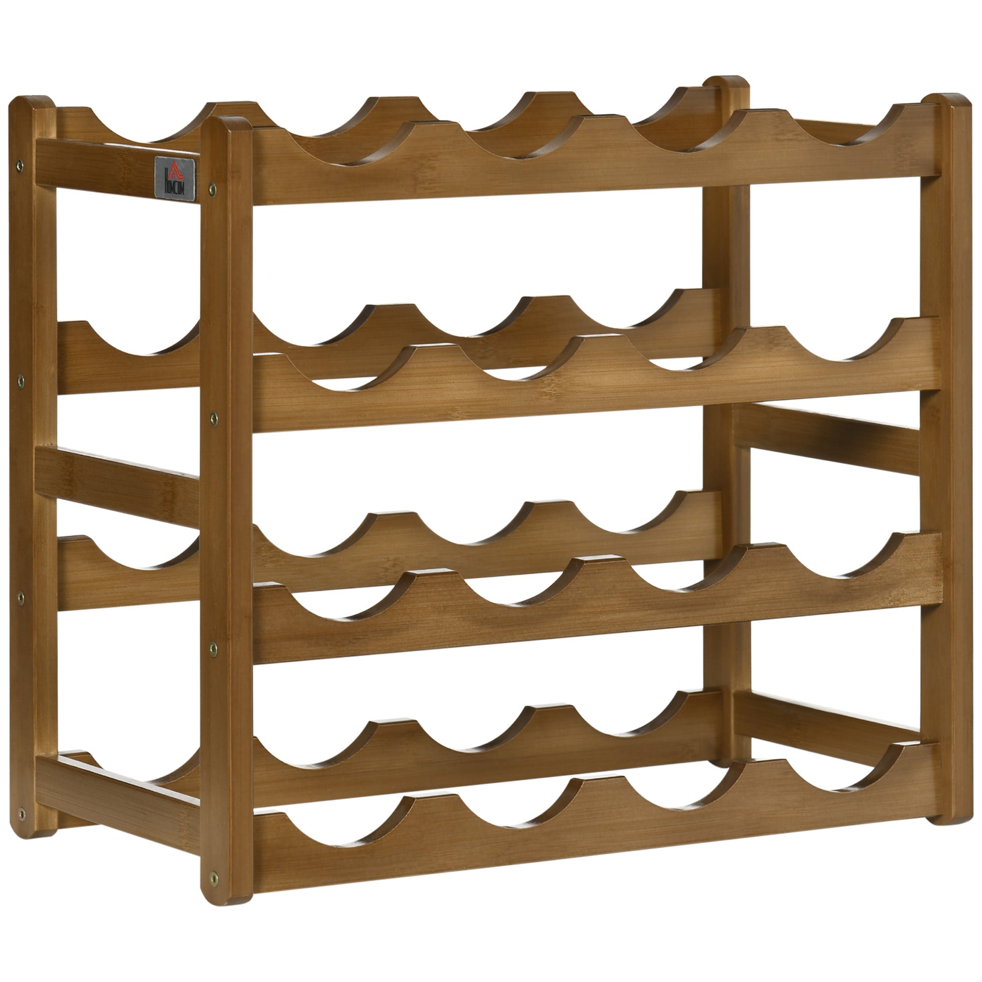 HOMCOM Free Standing Wine Rack 16 Bottle Holders - Bamboo Display Shelf - Brown  | TJ Hughes