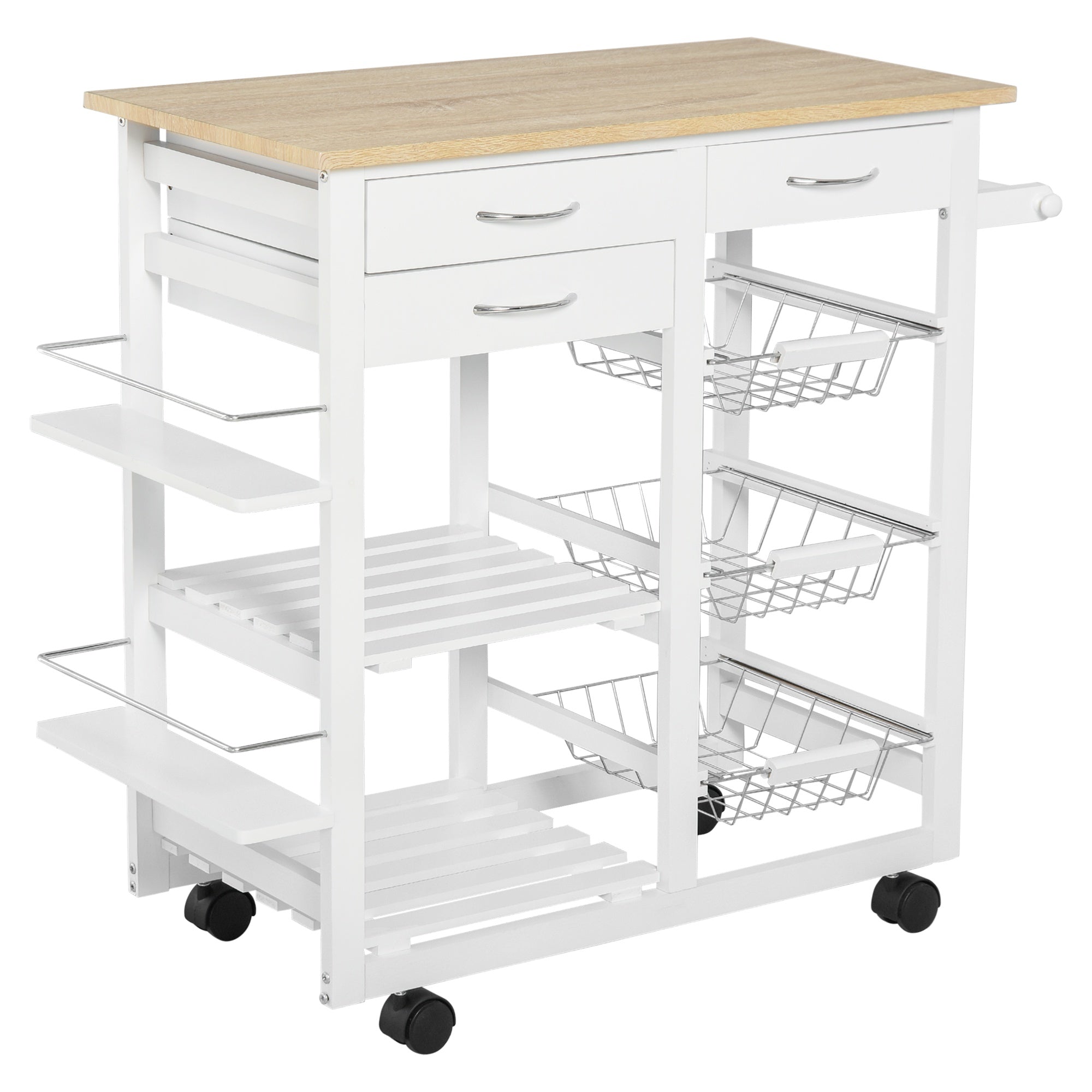 HOMCOM Kitchen Cart Trolley with Spice Racks - Baskets - Drawers for Dining Room  | TJ Hughes