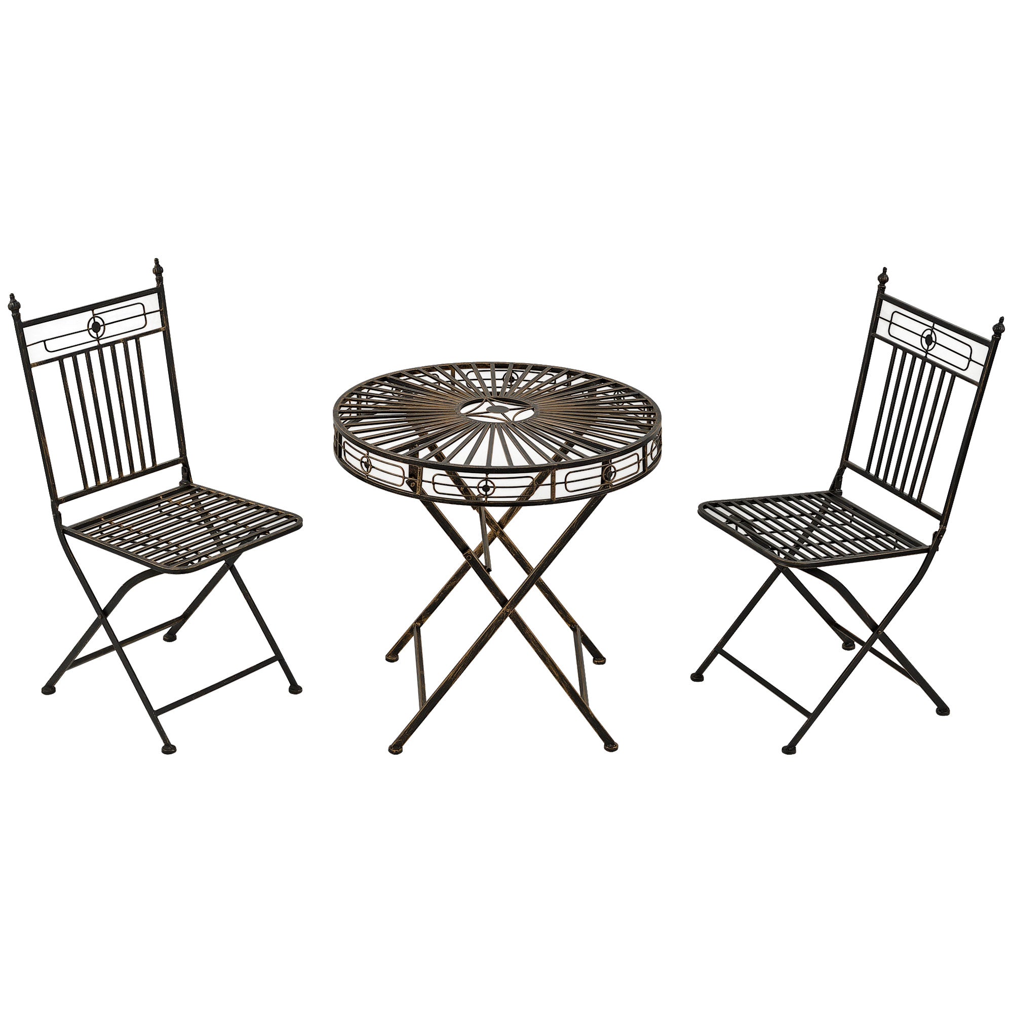 Outsunny 3PCs Garden Bistro Set with 2 Folding Chair and 1 Table - Bronze  | TJ Hughes
