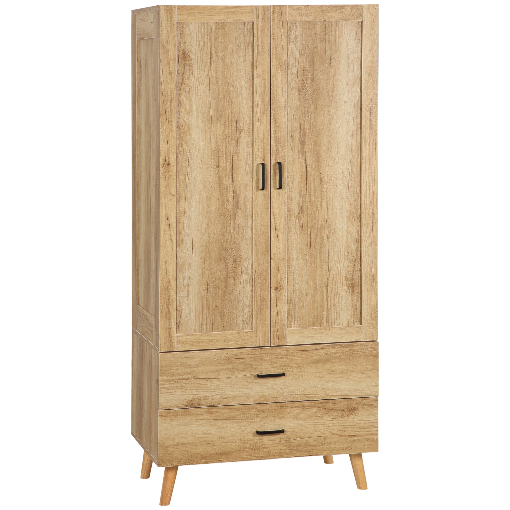 HOMCOM 2 Door Wardrobe with 2 Drawers and Hanging Rail for Bedroom  | TJ Hughes