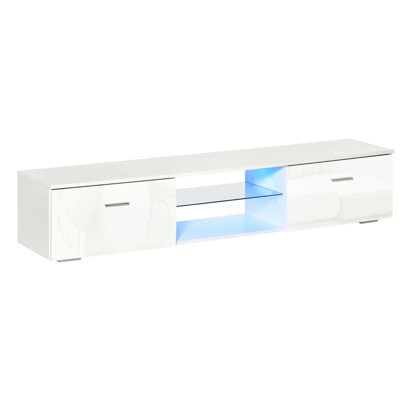 HOMCOM TV Stand High Gloss with LEDs 160cm - White  | TJ Hughes