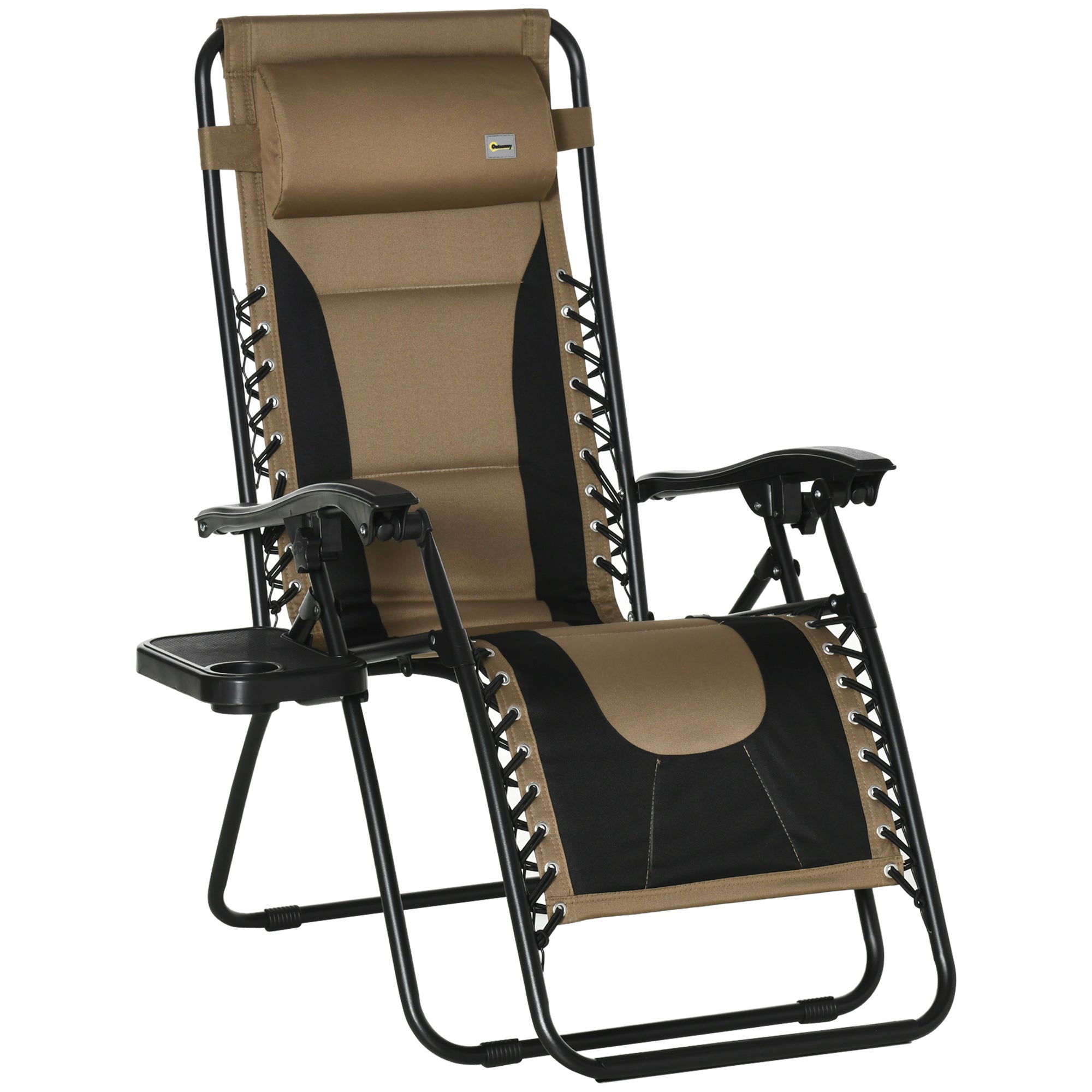 Outsunny Zero Gravity Lounger Folding Recliner Chair w/ Cup Holder Padded Pillow  | TJ Hughes