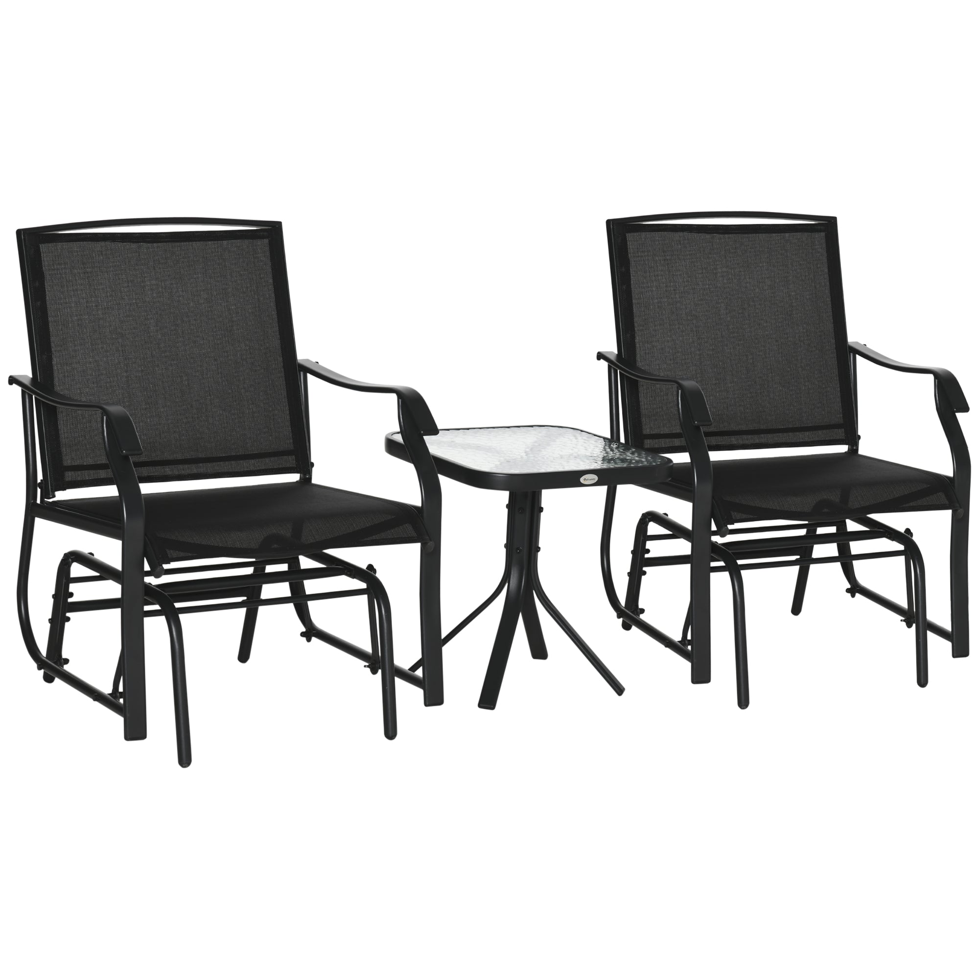 Outsunny 3 PCS Outdoor Sling Fabric Rocking Glider Chair w/ Table Set Black  | TJ Hughes