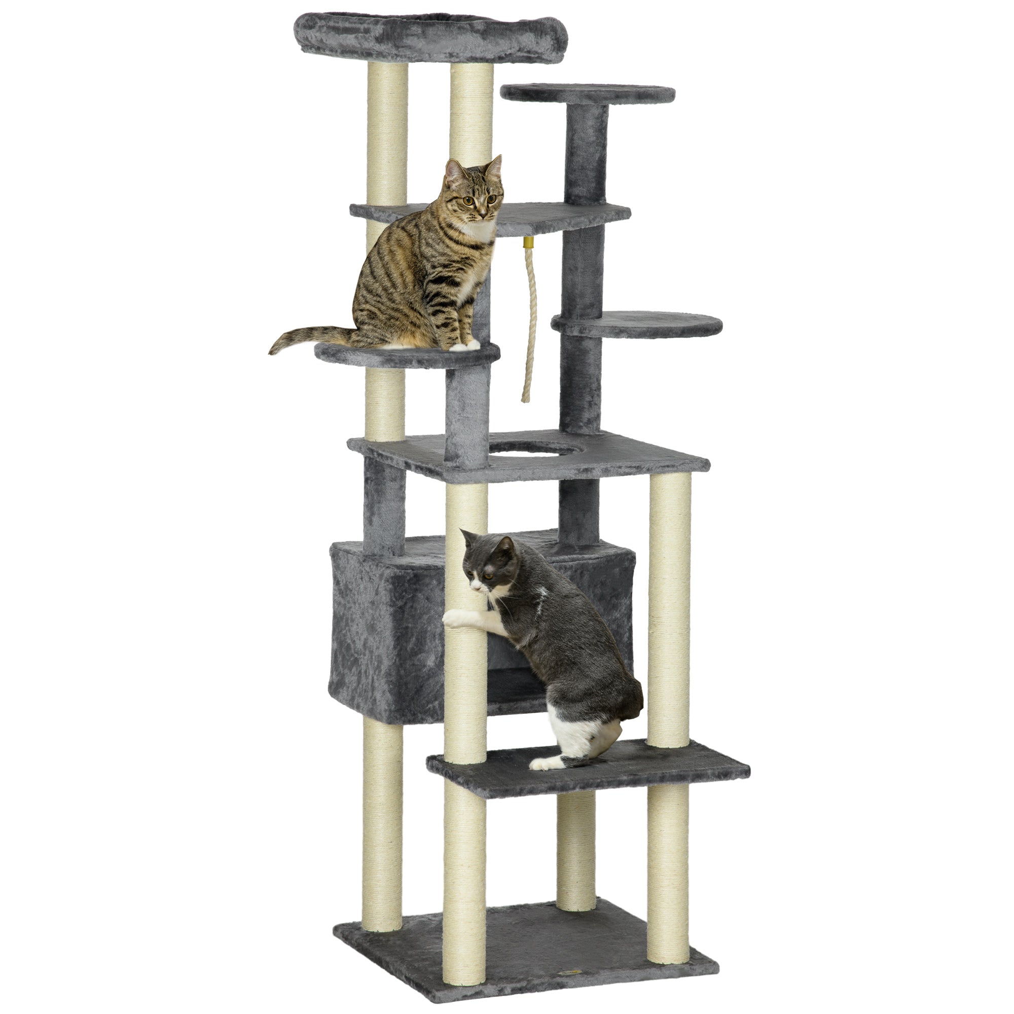 PawHut 184cm Cat Tree for Indoor Cats - Modern Cat Tower with Cat Bed - Grey  | TJ Hughes Yellow