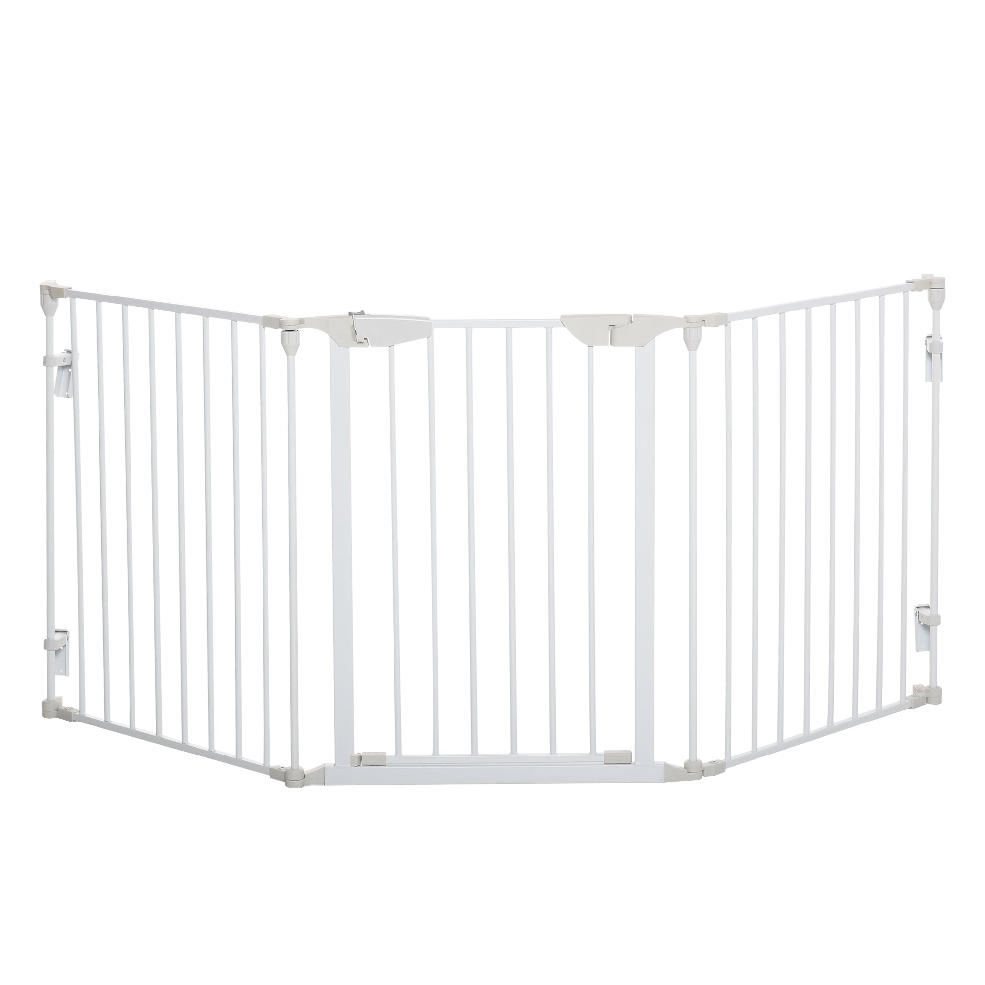 PawHut Pet Safety Gate 3-Panel Playpen Metal Fence W/ Walk Through Door White  | TJ Hughes