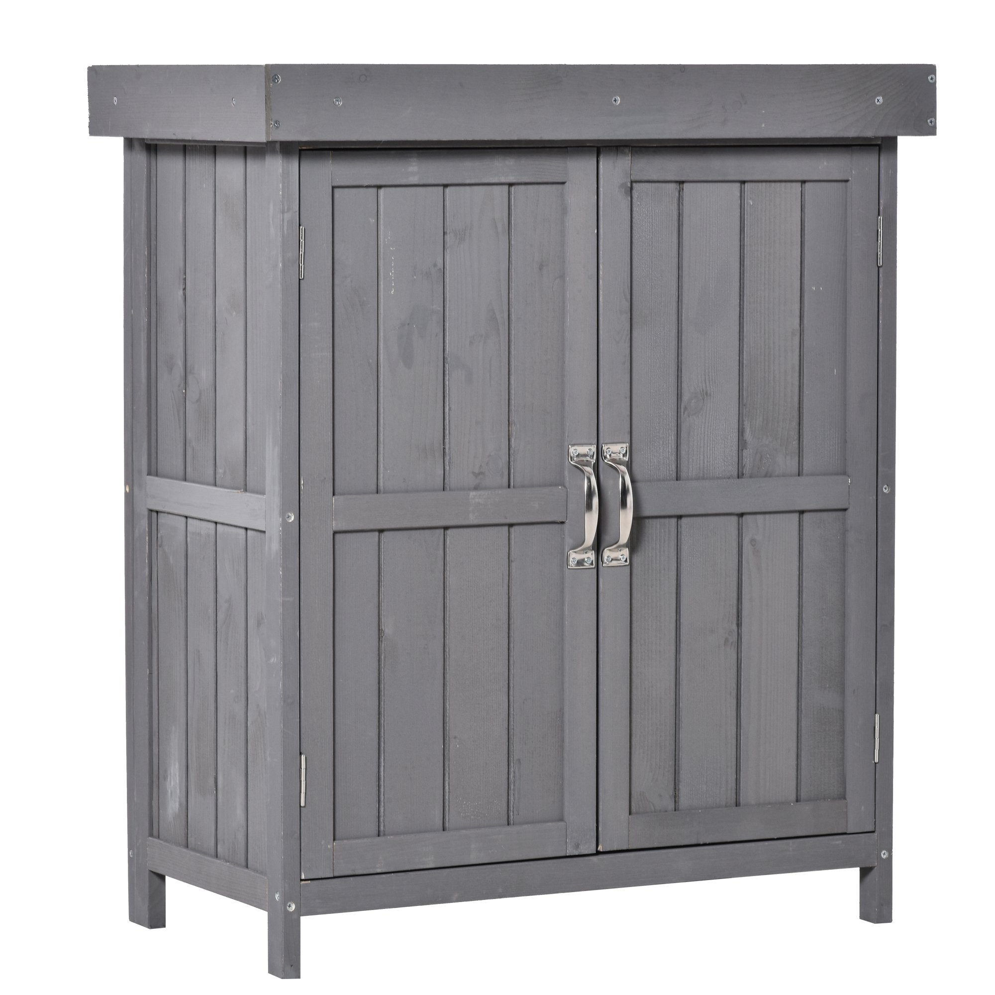 Outsunny Wooden Garden Shed Double Door Tool Storage House - 74x43x88cm - Grey  | TJ Hughes