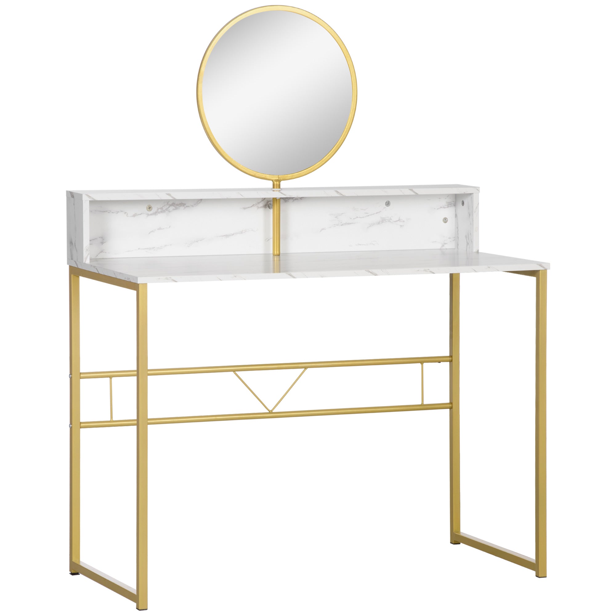 HOMCOM Dressing Table Vanity Makeup Desk W/ Faux Marble and Steel Frame White  | TJ Hughes