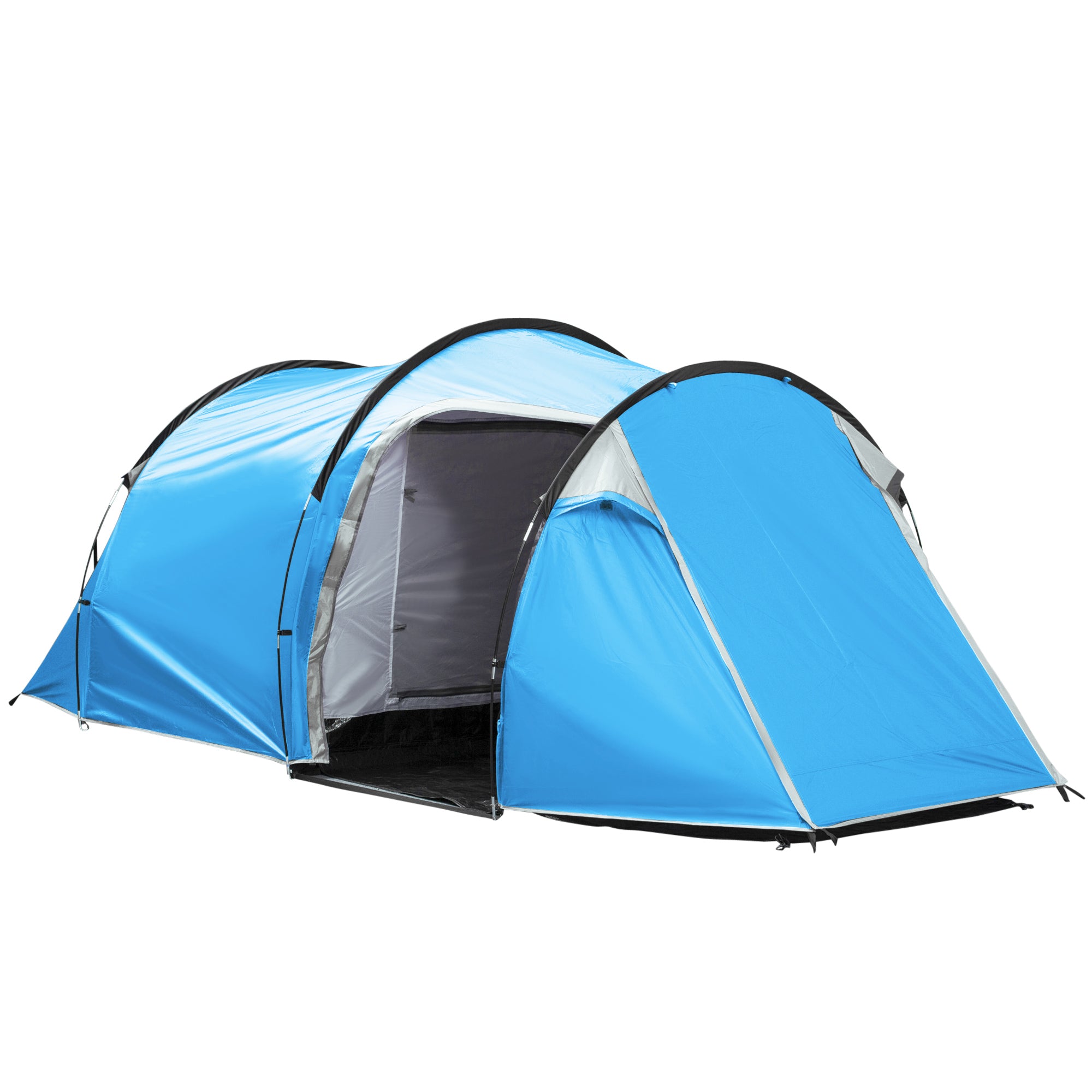 Outsunny 2-3 Man Tunnel Tents w/ Vestibule Camping Tent Porch Air Vents Rainfly Weather-Resistant Shelter Fishing Hiking Festival Shelter Blue  | TJ H