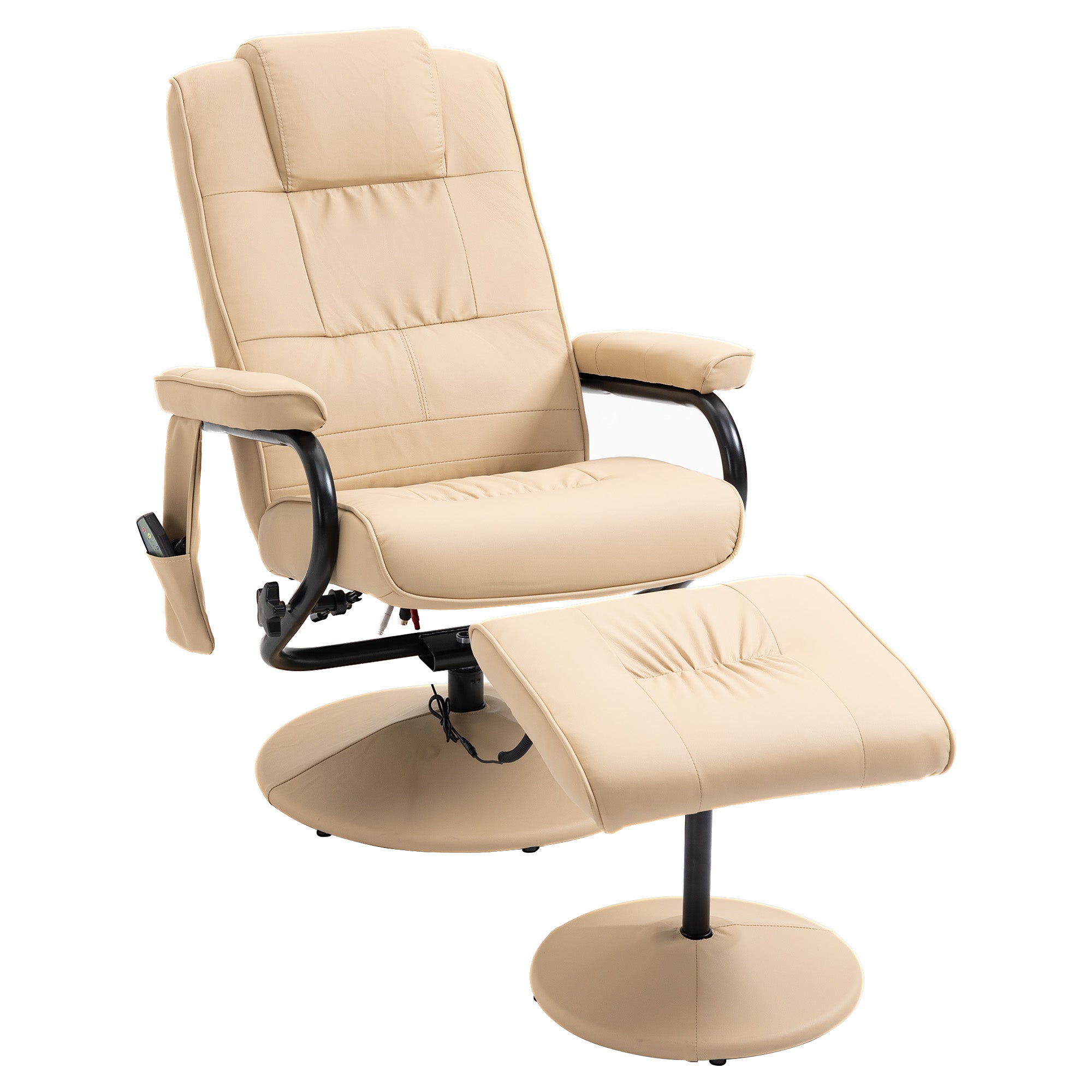 HOMCOM Massage Recliner Chair Cushioned Ottoman 10 Point Vibration Cream  | TJ Hughes