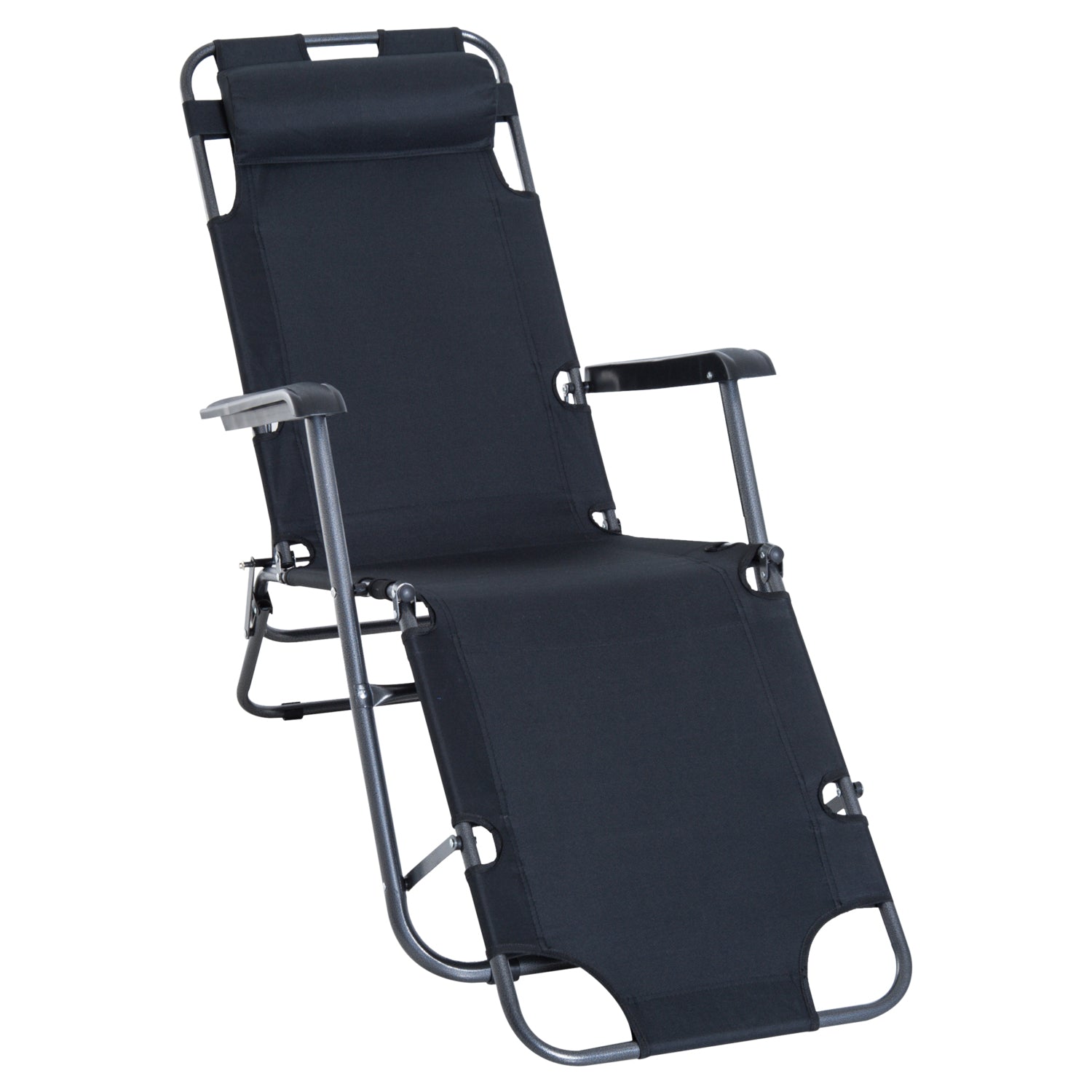 Outsunny 2 in 1 Outdoor Folding Sun Lounger w/ Adjustable Back and Pillow Black  | TJ Hughes