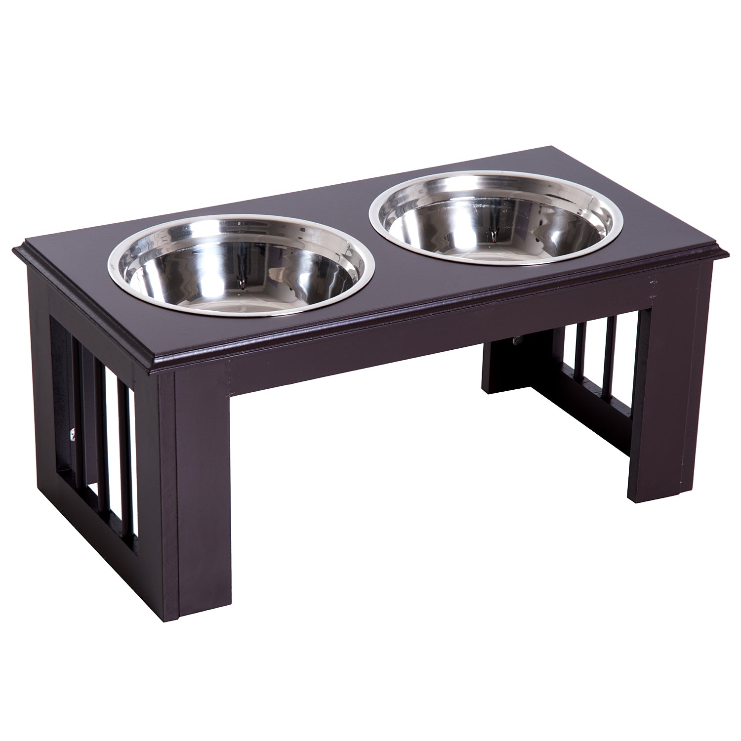 PawHut Raised Dog Bowls Pet Feeder Elevated Double Stainless Steel Water Brown  | TJ Hughes