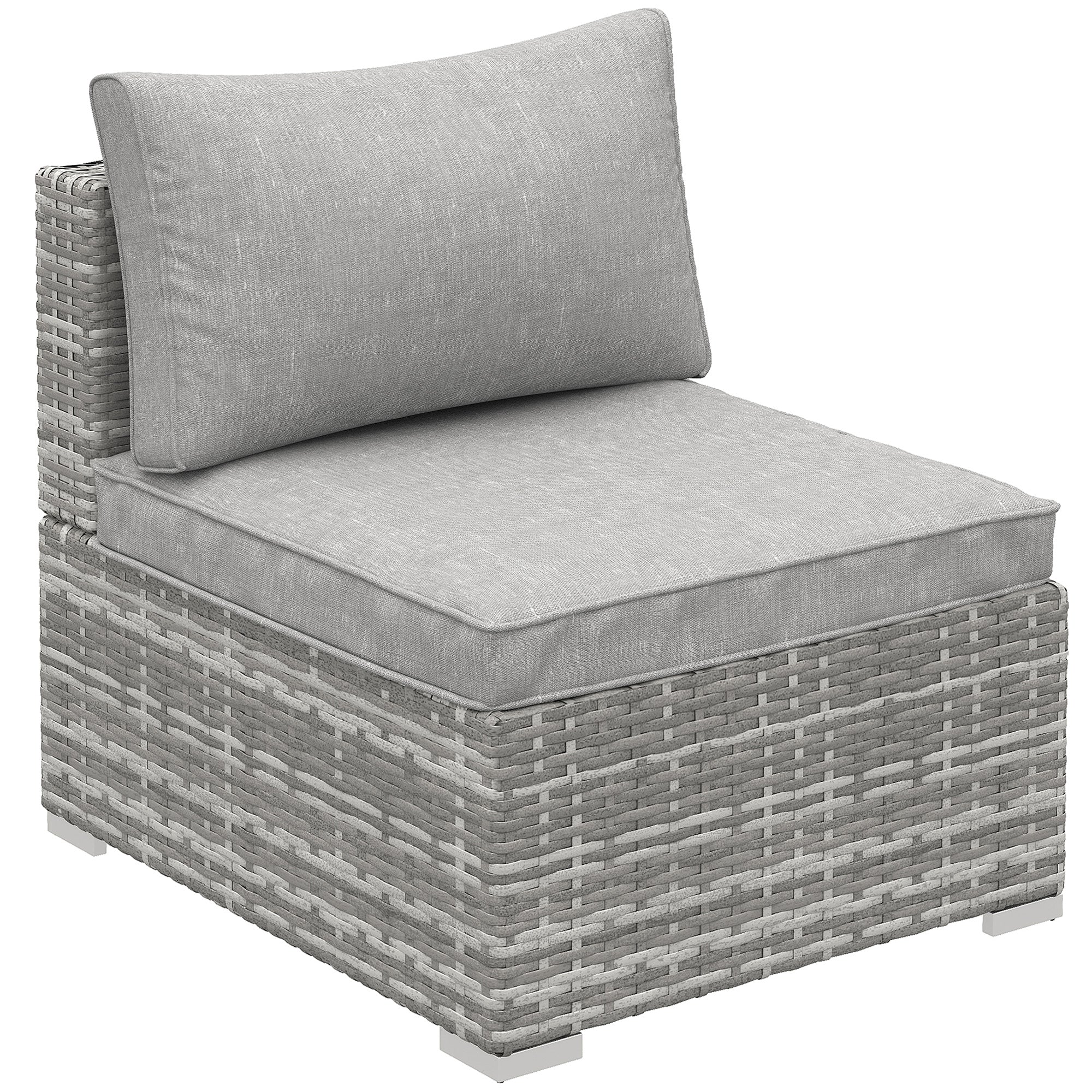 Outsunny Outdoor Garden Furniture Rattan Single Middle Sofa w/ Cushions Grey  | TJ Hughes