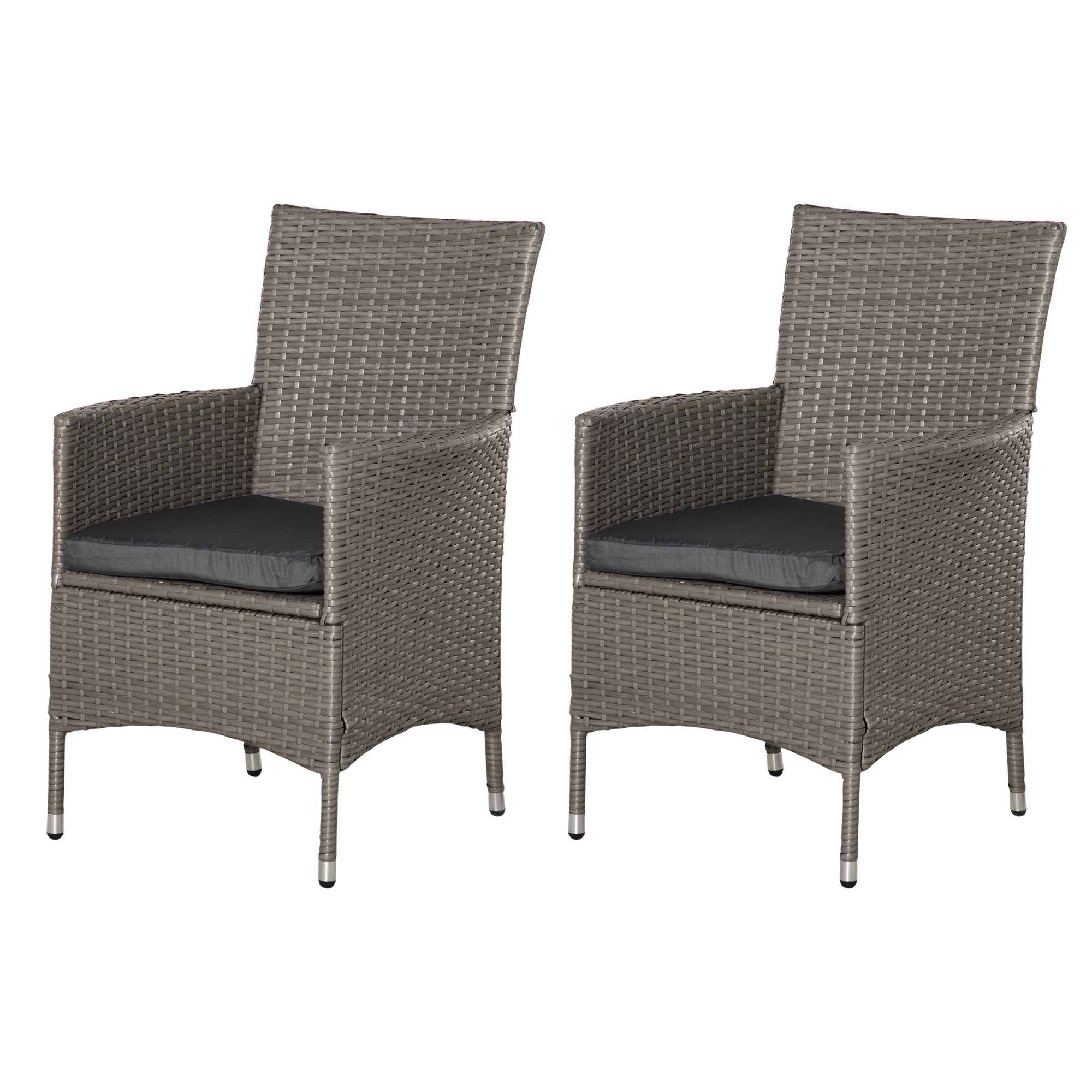 Outsunny 2PC Outdoor Rattan Armchair Wicker Dining Chair Set for Garden Grey  | TJ Hughes